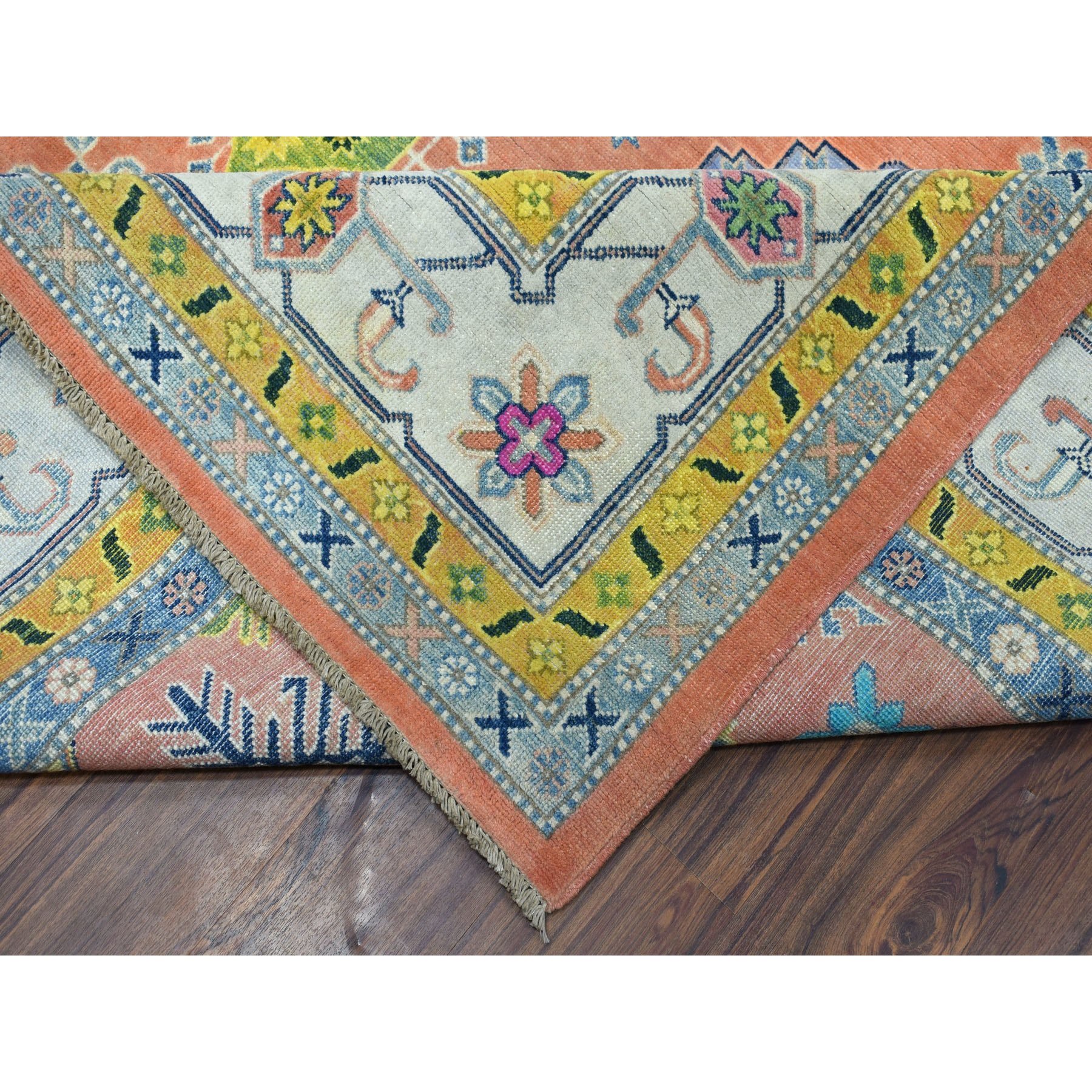 8'10"x11'9" Colorful Coral Fusion Kazak Pure Wool Hand Knotted Oriental Rug