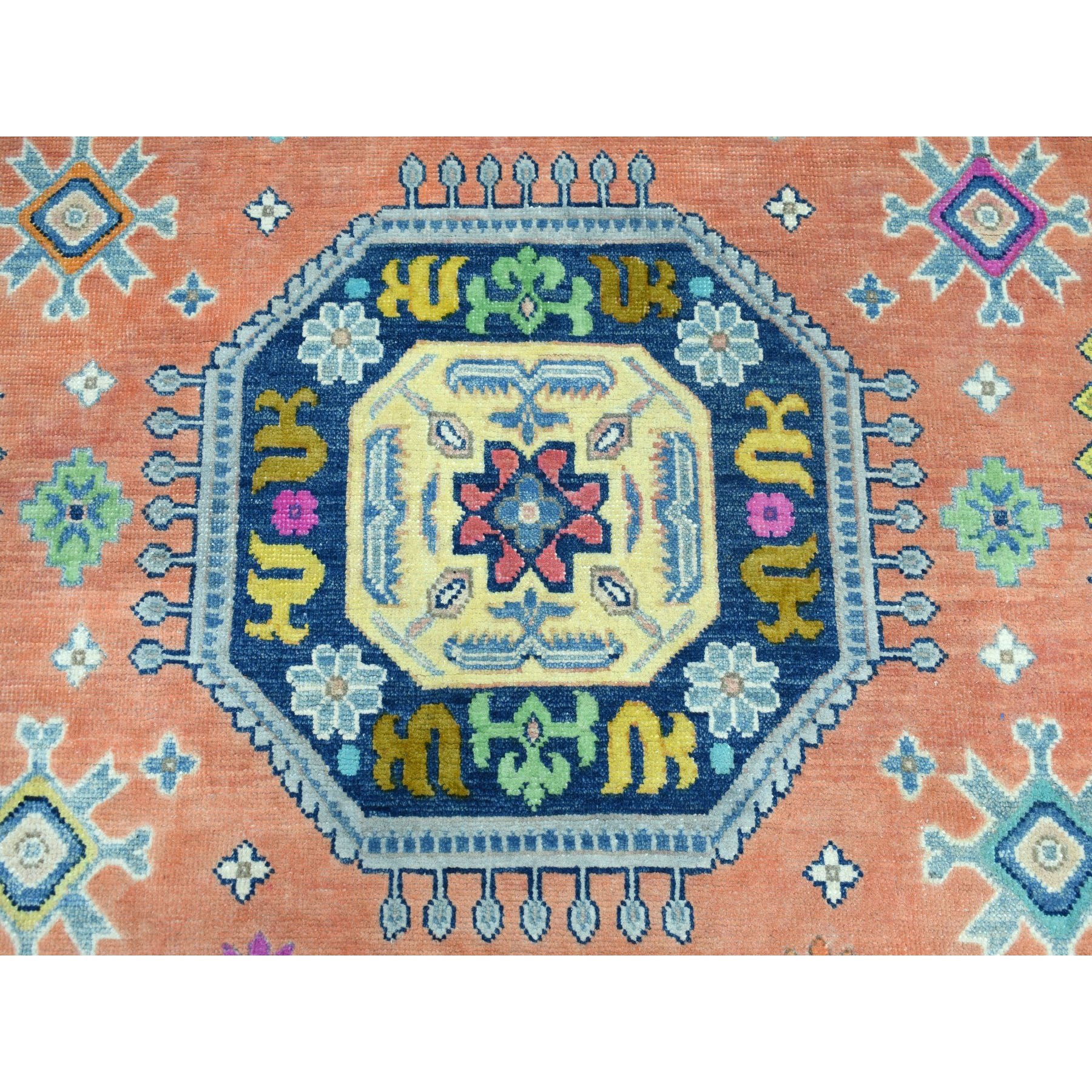 8'10"x11'9" Colorful Coral Fusion Kazak Pure Wool Hand Knotted Oriental Rug