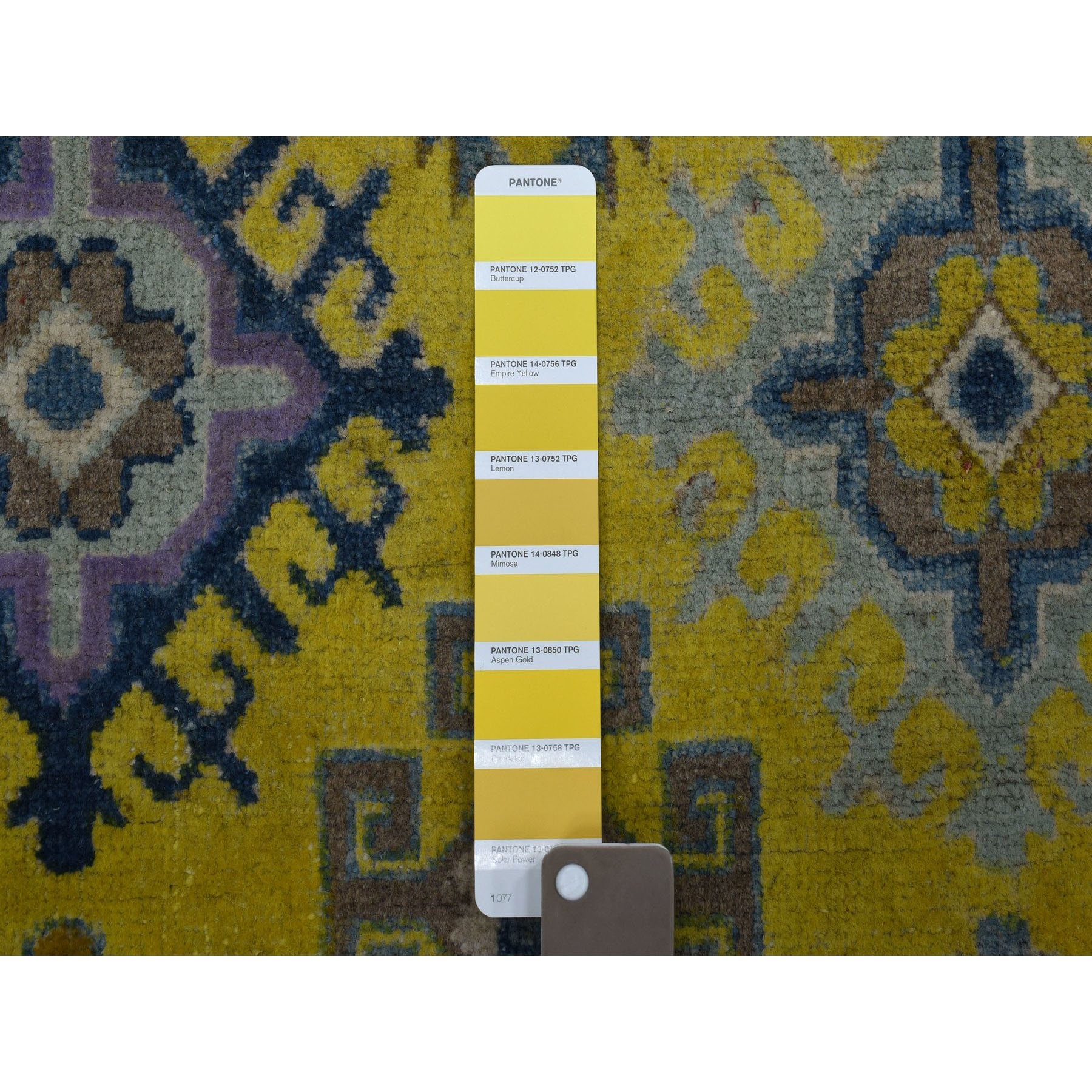 8'x10' Colorful Yellow Fusion Kazak Pure Wool Geometric Design Hand Knotted Oriental Rug