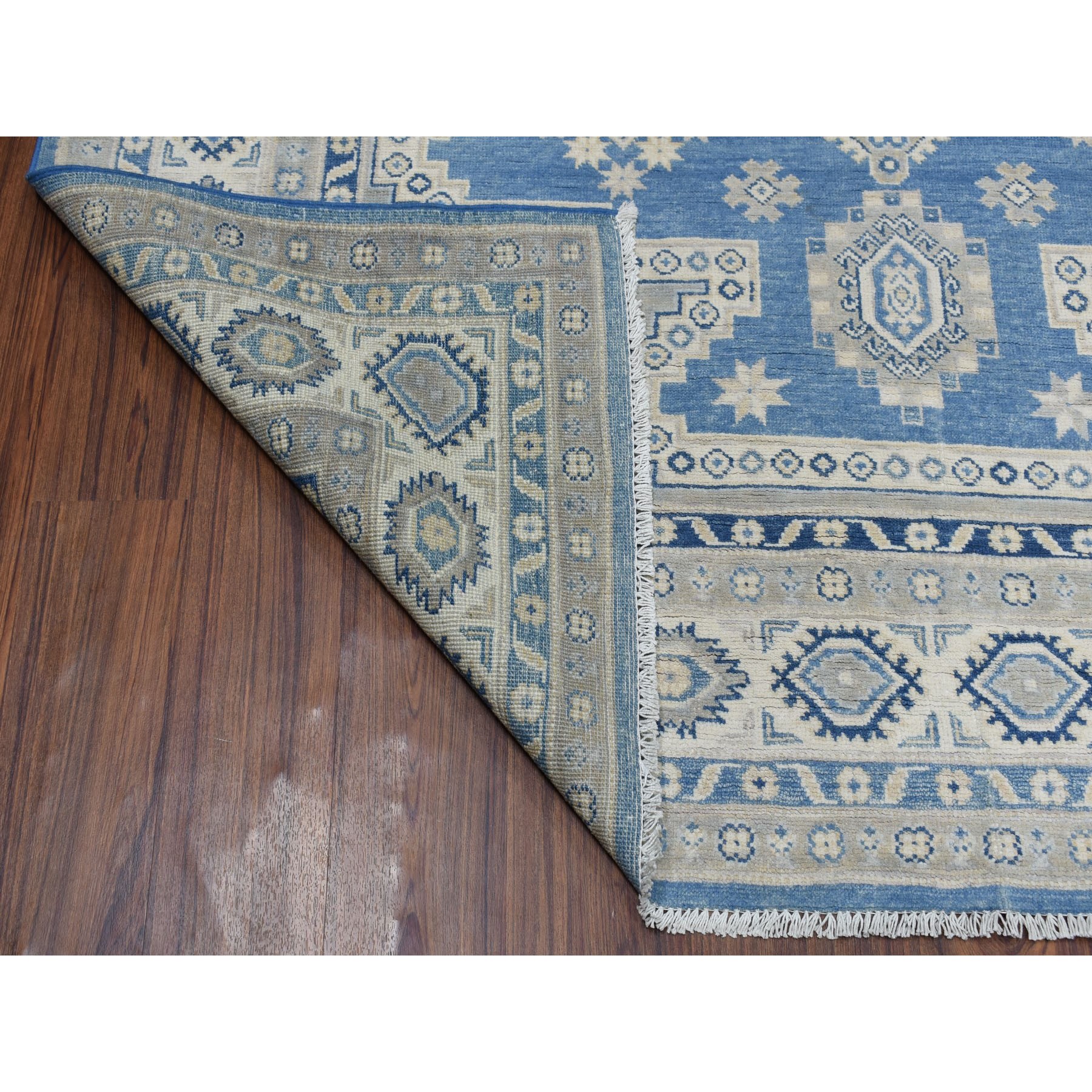6-x8-5  Blue Vintage Look Kazak Geometric Design Pure Wool Hand Knotted Oriental Rug 