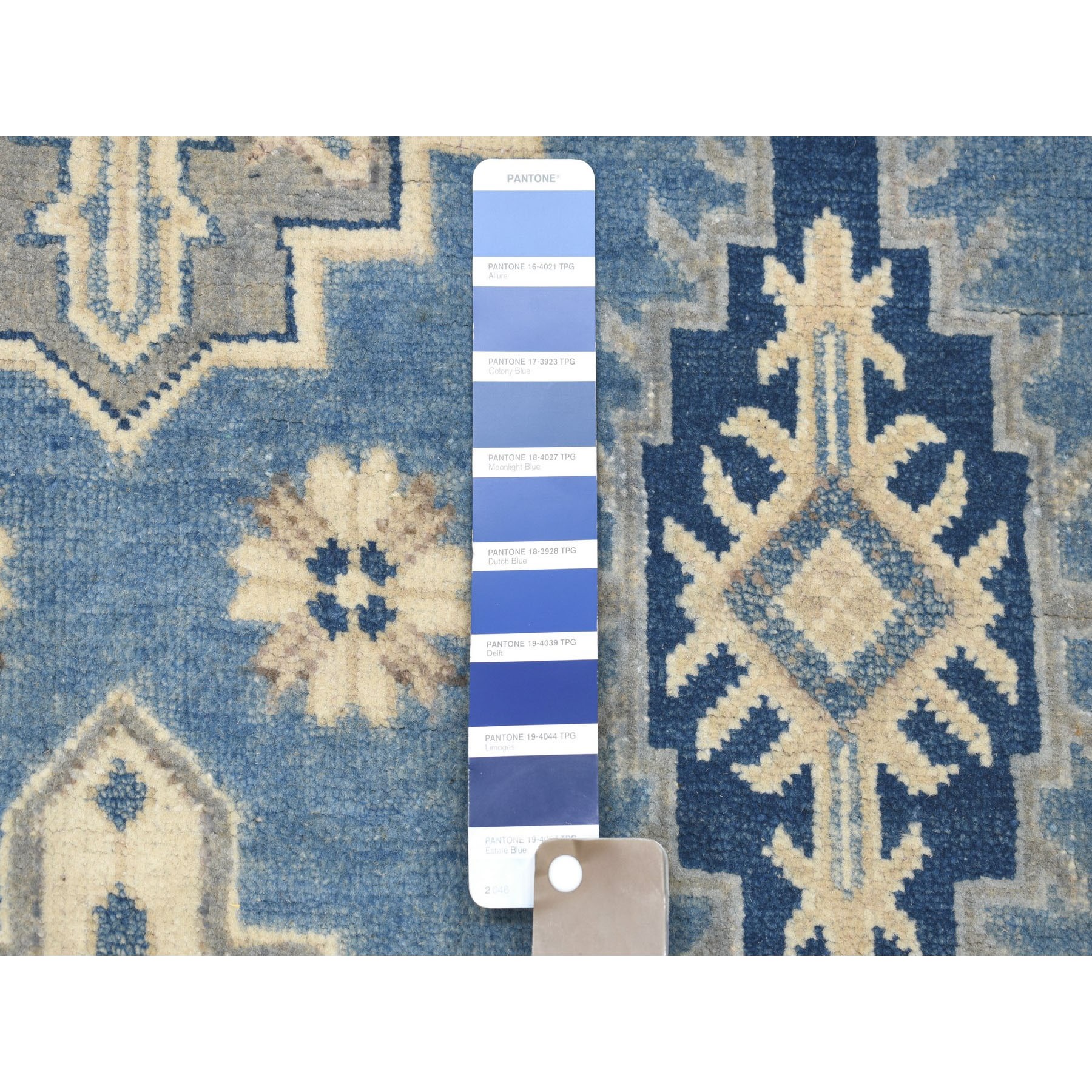5-10 x8-10  Blue Vintage Look Kazak Geometric Design Pure Wool Hand Knotted Oriental Rug 