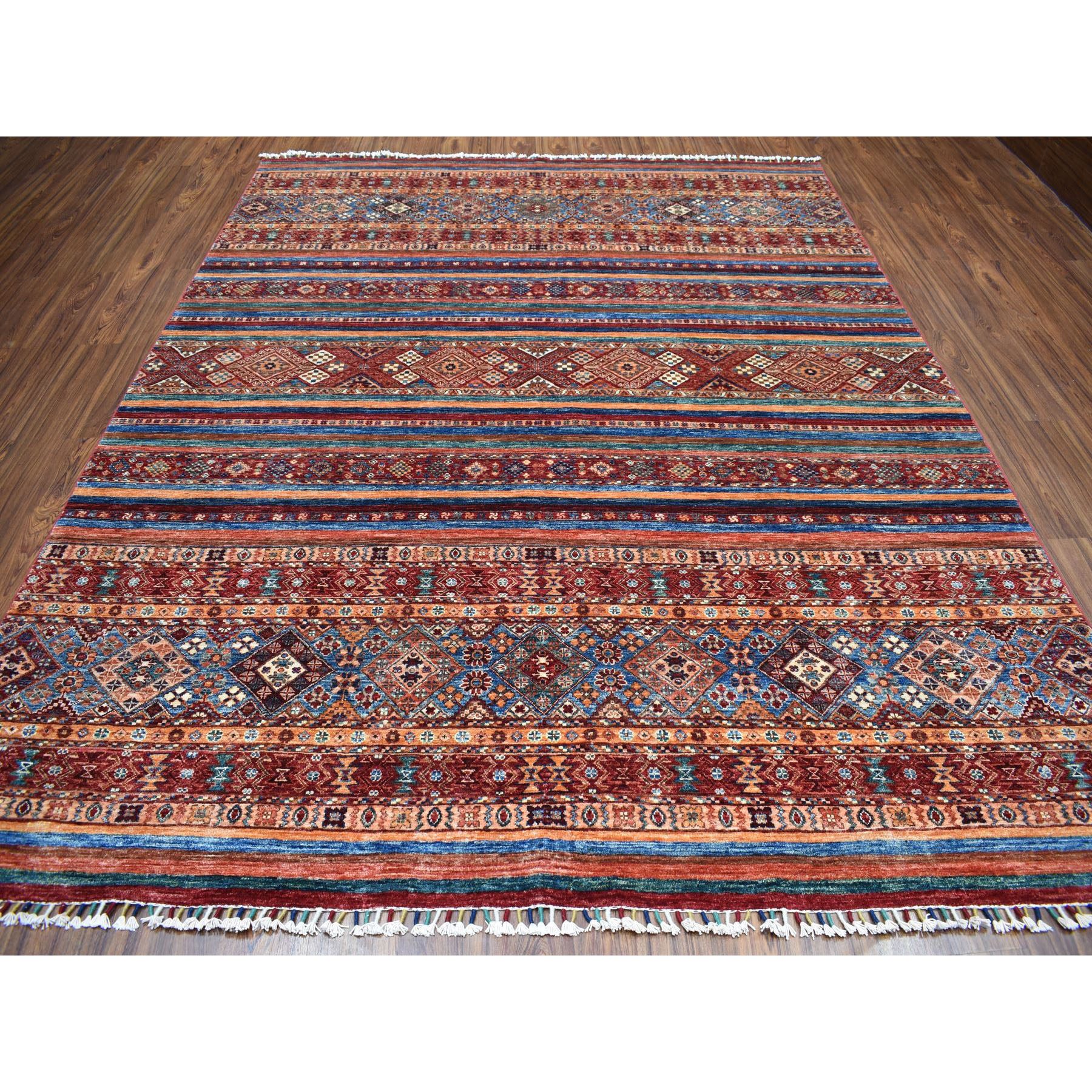 8'1"x10' Khorjin Design Colorful Super Kazak Pure Wool Hand Knotted Oriental Rug