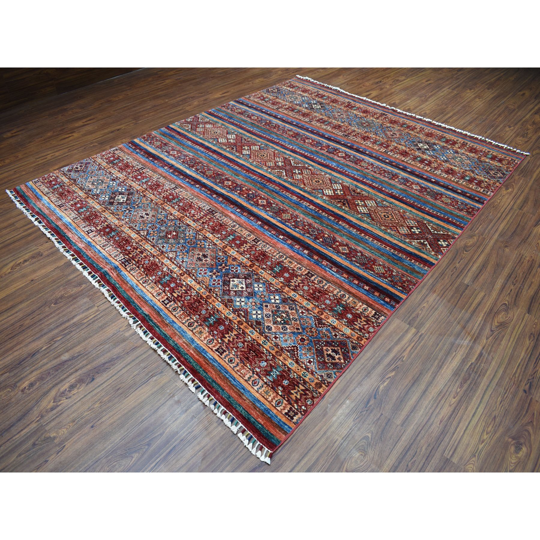 8'1"x10' Khorjin Design Colorful Super Kazak Pure Wool Hand Knotted Oriental Rug