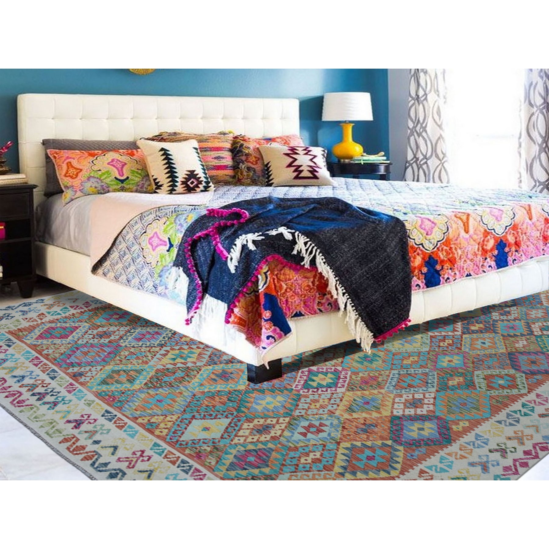 9'10"x13'1" Veggie Dyes Afghan Kilim Pure Wool Hand Woven Oriental Rug