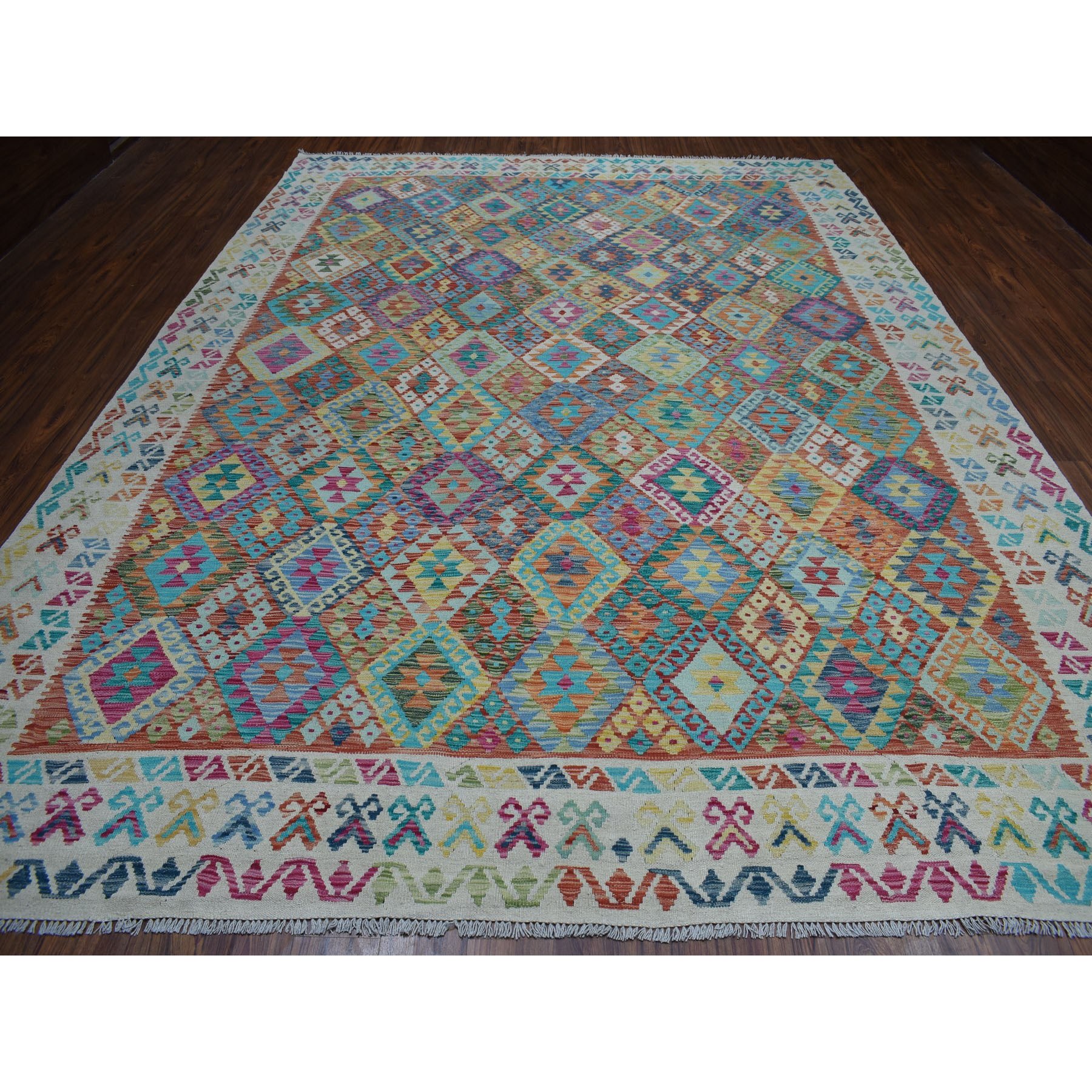 9'10"x13'1" Veggie Dyes Afghan Kilim Pure Wool Hand Woven Oriental Rug