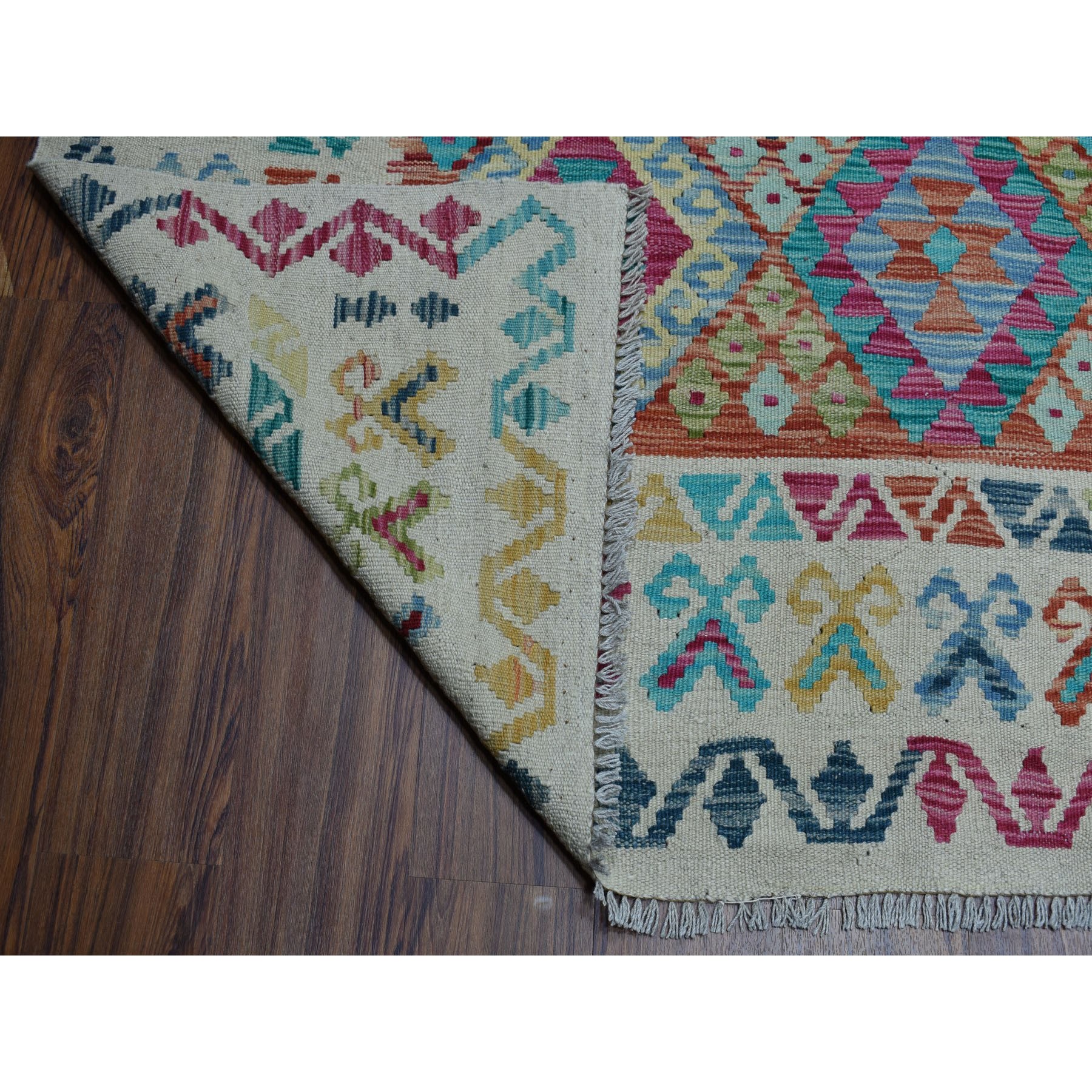 9'10"x13'1" Veggie Dyes Afghan Kilim Pure Wool Hand Woven Oriental Rug