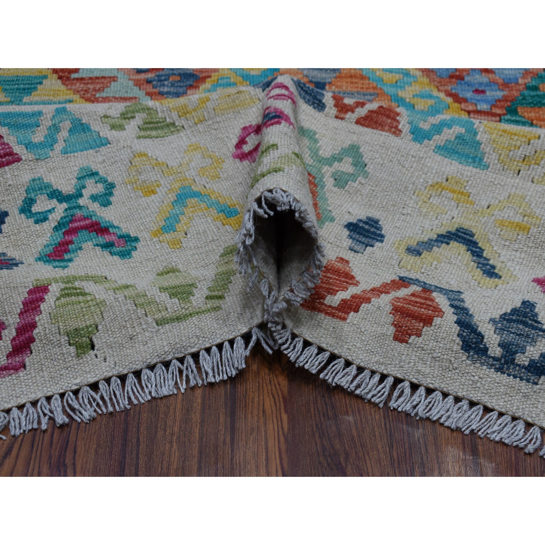 9'10"x13'1" Veggie Dyes Afghan Kilim Pure Wool Hand Woven Oriental Rug