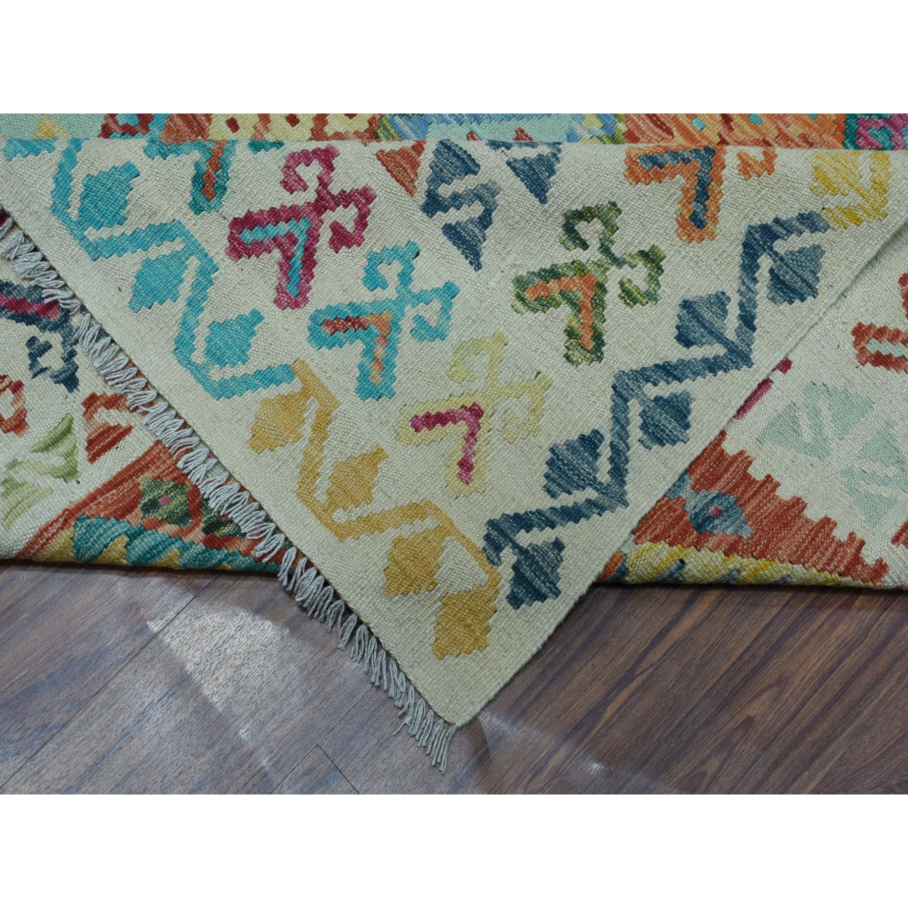 9'10"x13'1" Veggie Dyes Afghan Kilim Pure Wool Hand Woven Oriental Rug