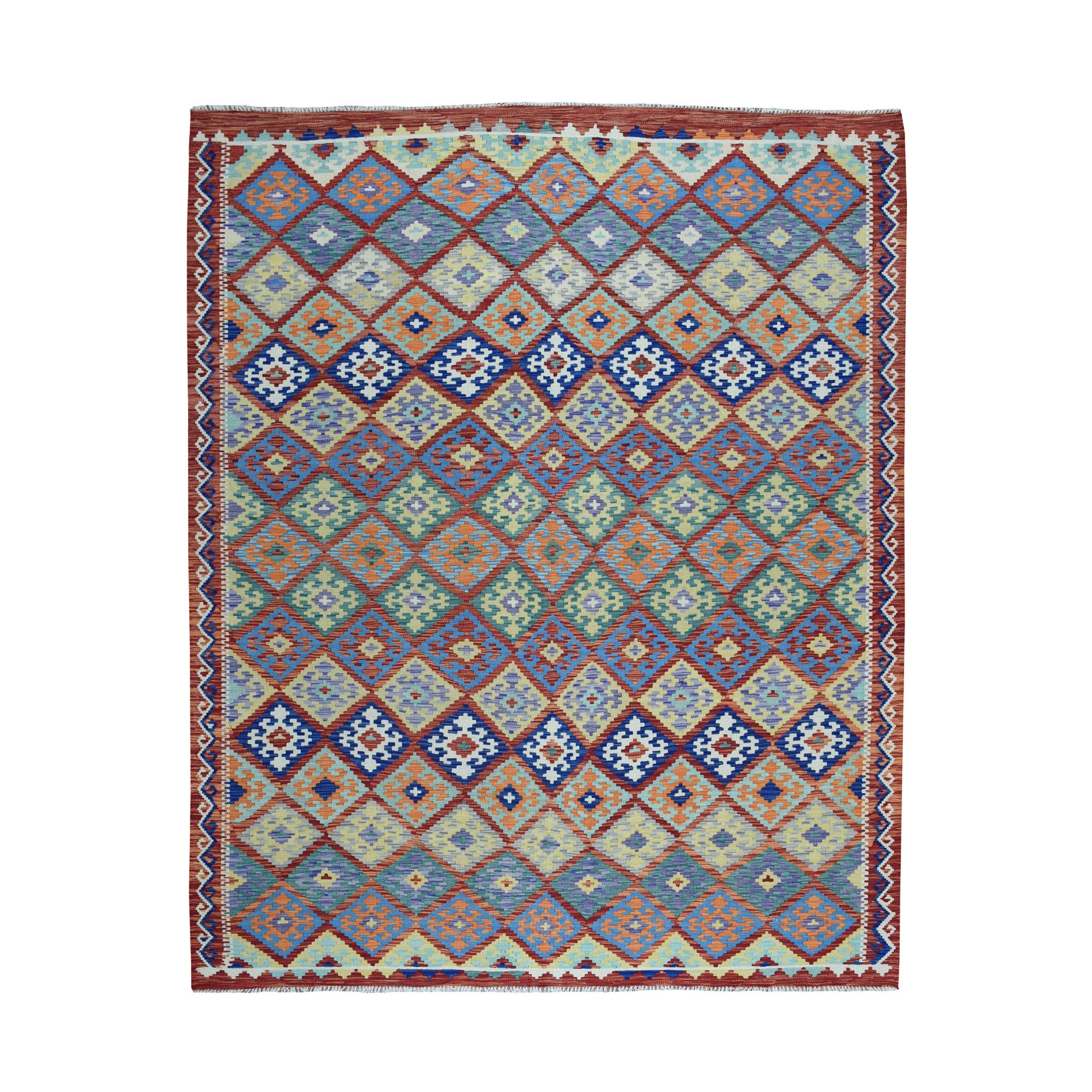 8'3"X9'3" Colorful Afghan Killim Pure Wool Hand Woven Oriental Rug moaebbaa