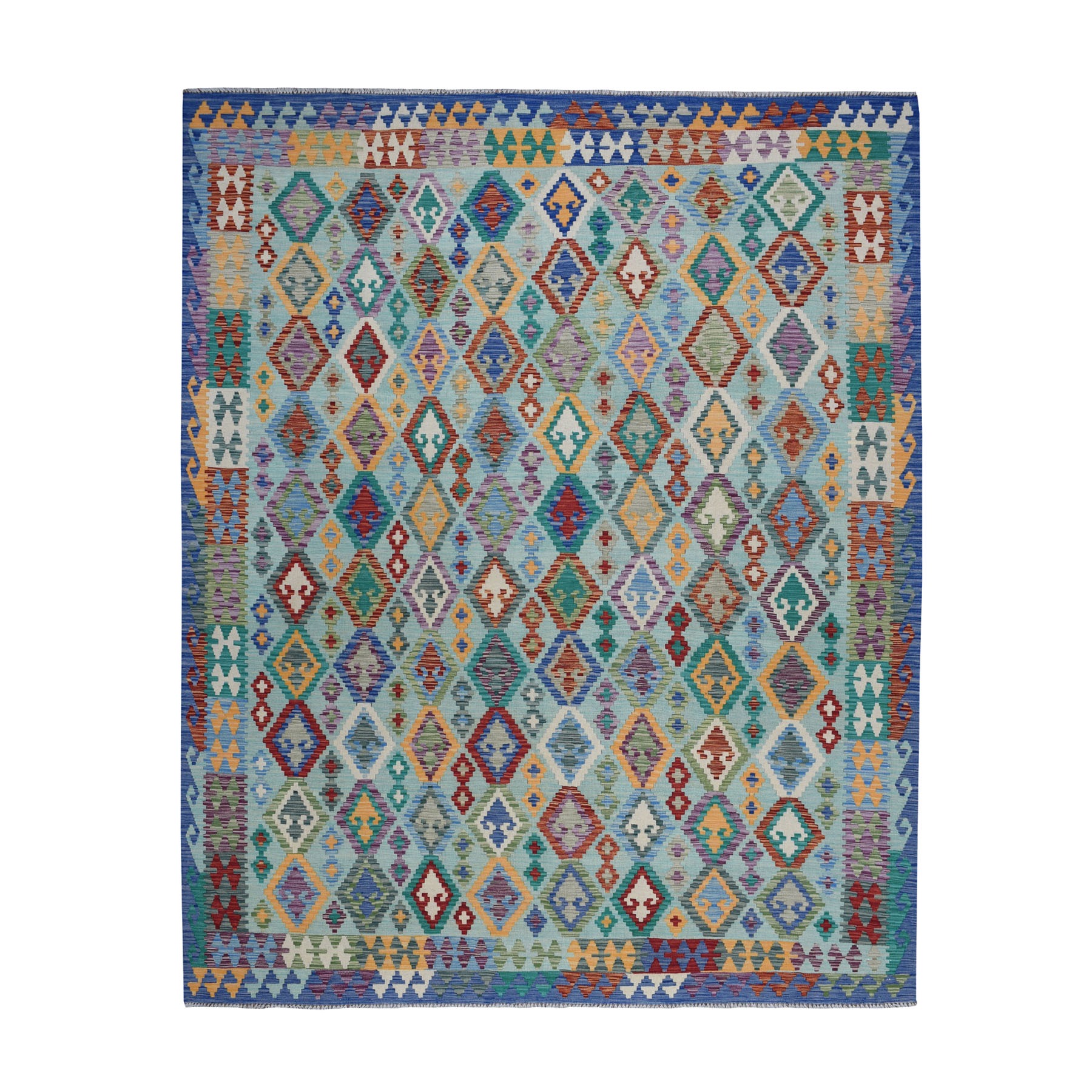 8'3"X9'8" Colorful Afghan Killim Pure Wool Hand Woven Oriental Rug moaebbab