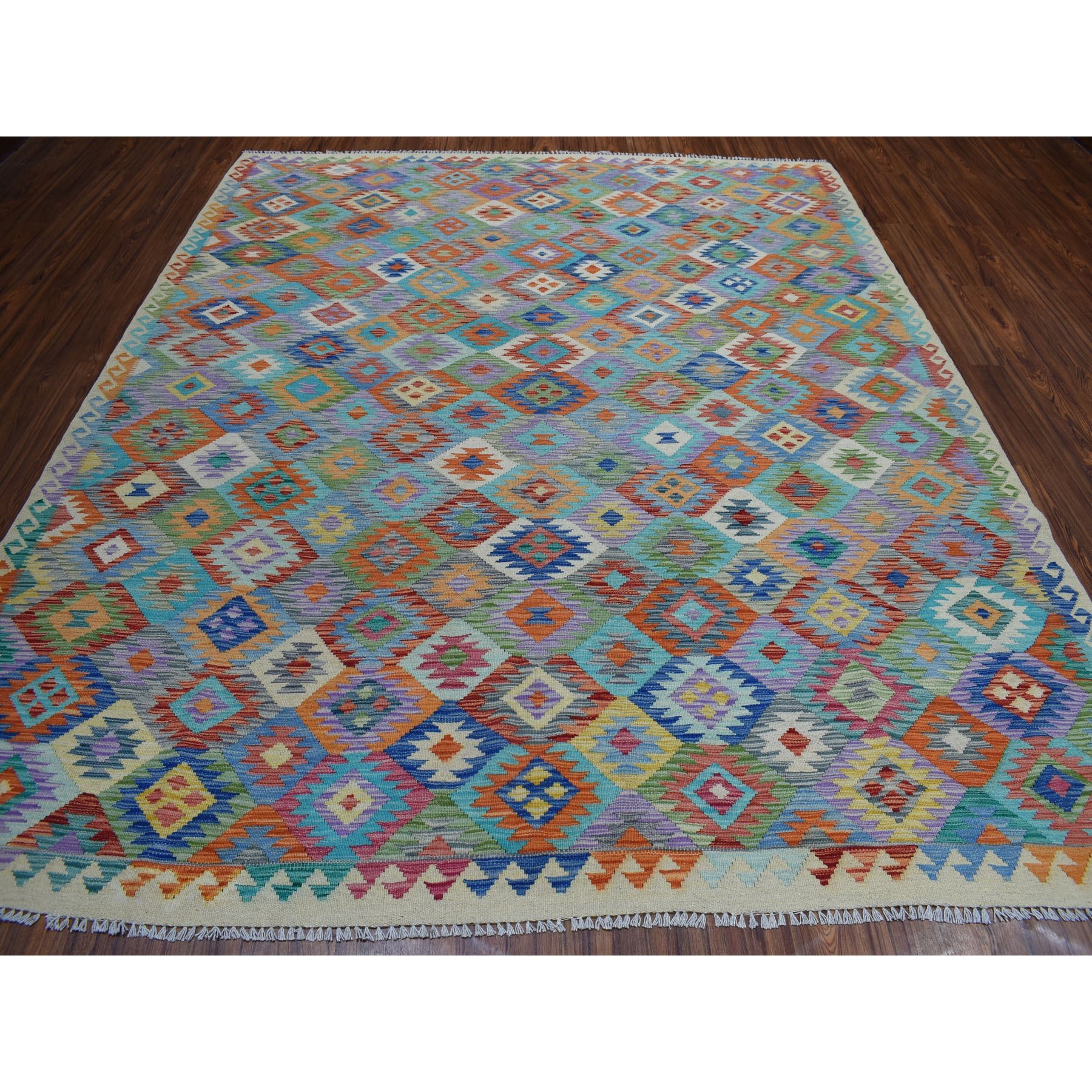 8-5 x10- Colorful Afghan Killim Pure Wool Hand Woven Oriental Rug 