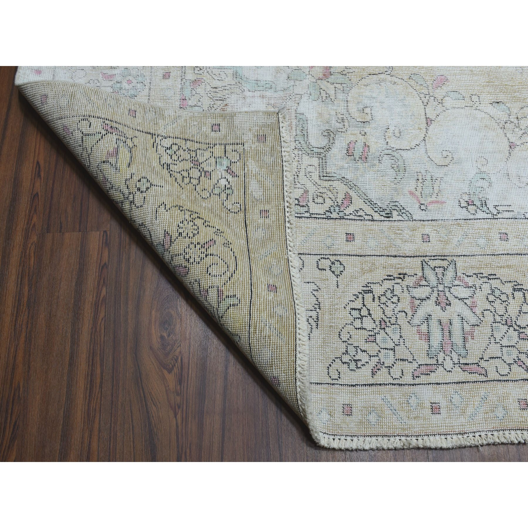 9-3 x12-8  Beige Vintage Persian Tabriz Worn Pile Hand Knotted Oriental Rug 