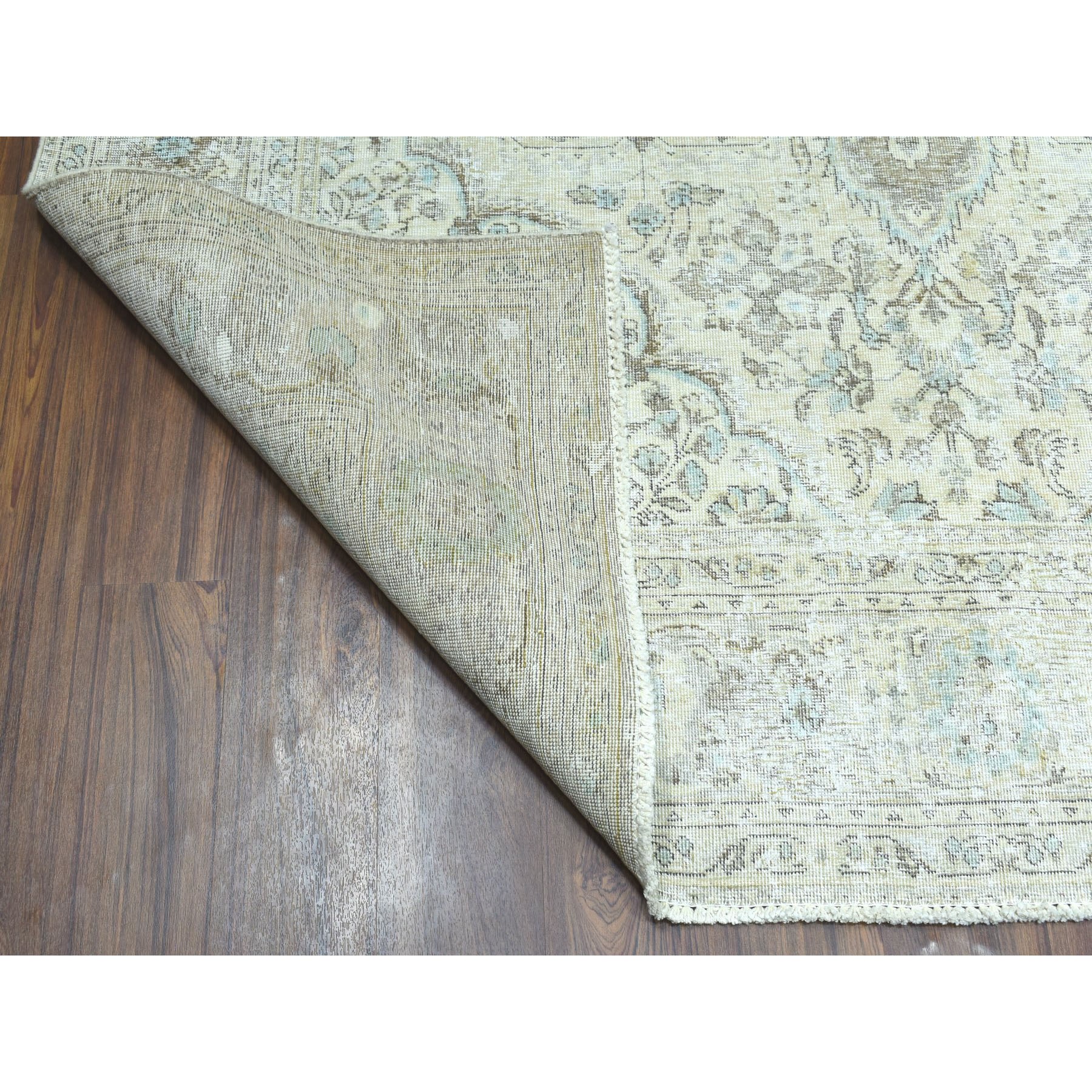 6-8 x9-6   Beige Vintage Persian Tabriz Worn Pile Hand Knotted Oriental Rug 