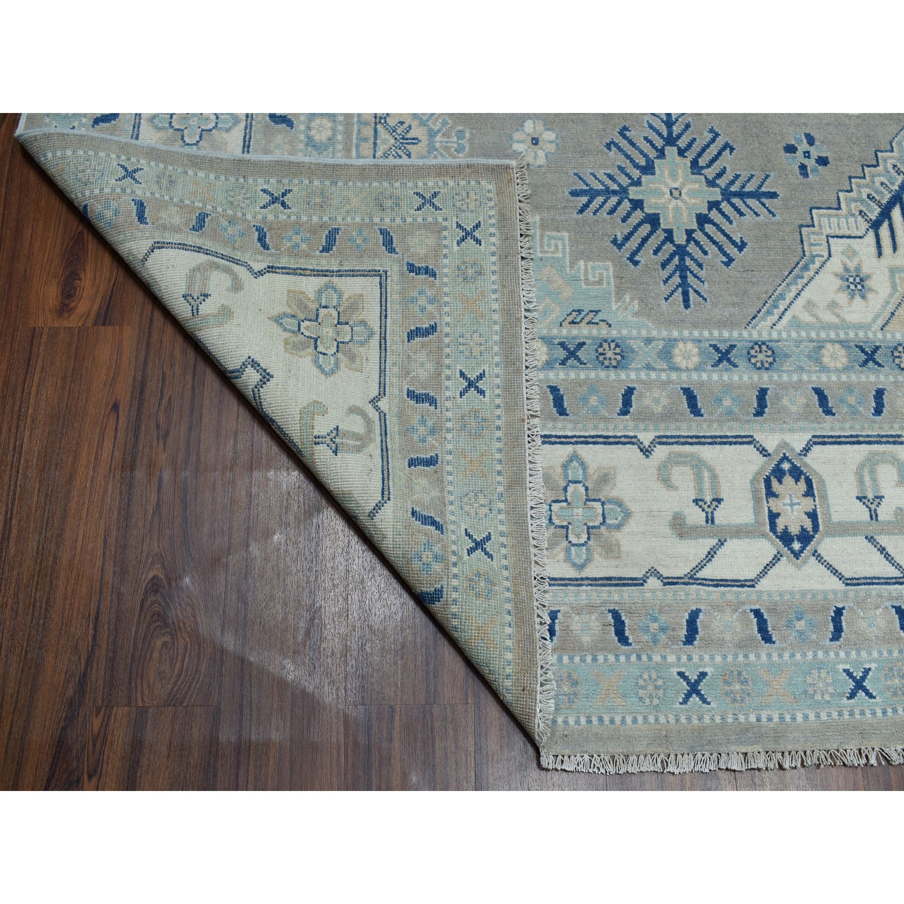 8'9"x12' Gray Vintage Look Kazak Geometric Design Pure Wool Hand Knotted Oriental Rug