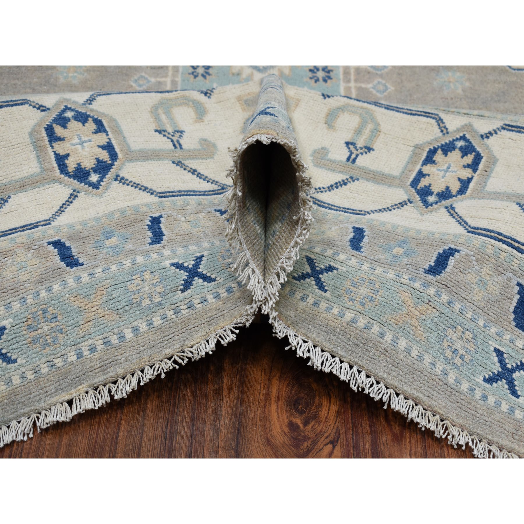 8'9"x12' Gray Vintage Look Kazak Geometric Design Pure Wool Hand Knotted Oriental Rug