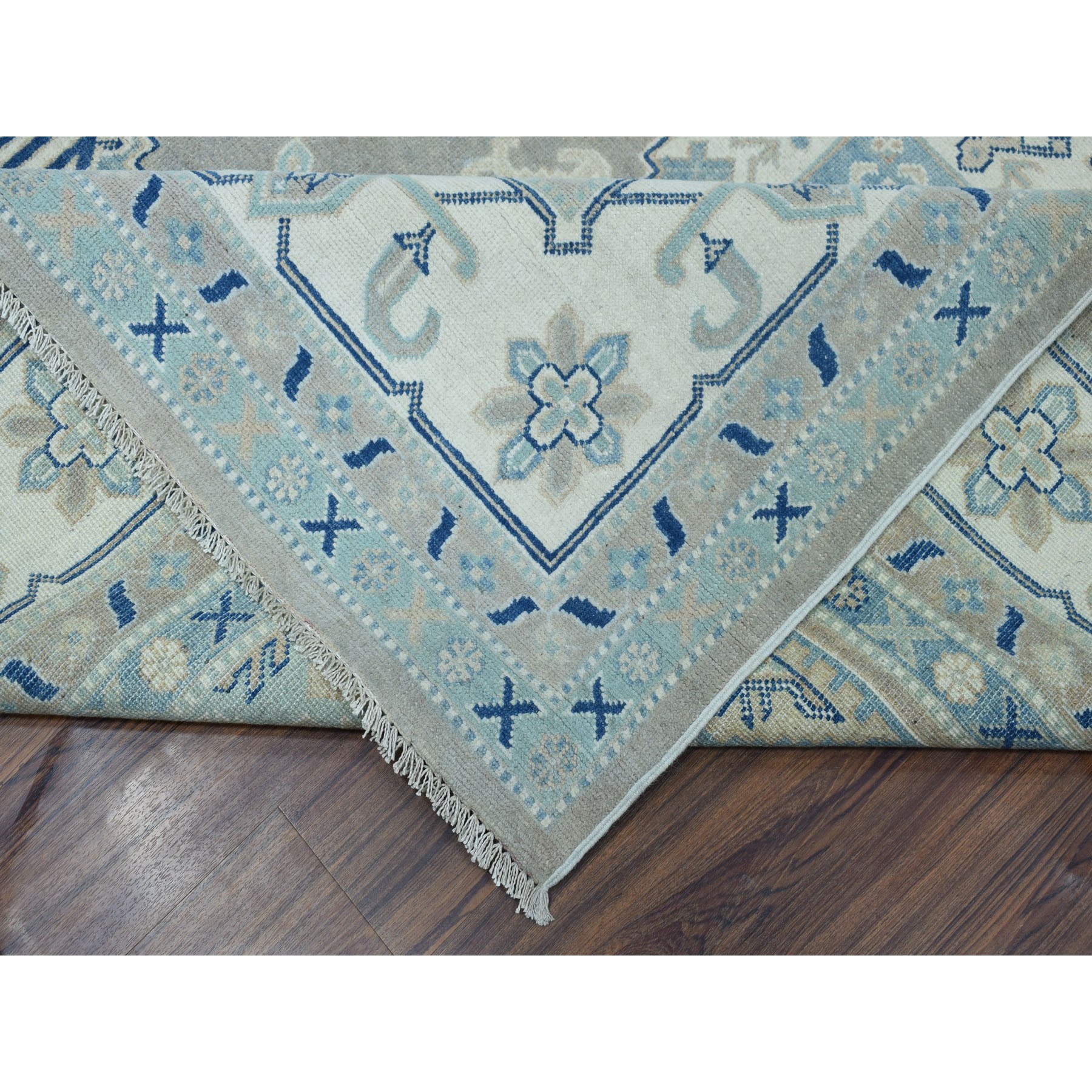8'9"x12' Gray Vintage Look Kazak Geometric Design Pure Wool Hand Knotted Oriental Rug