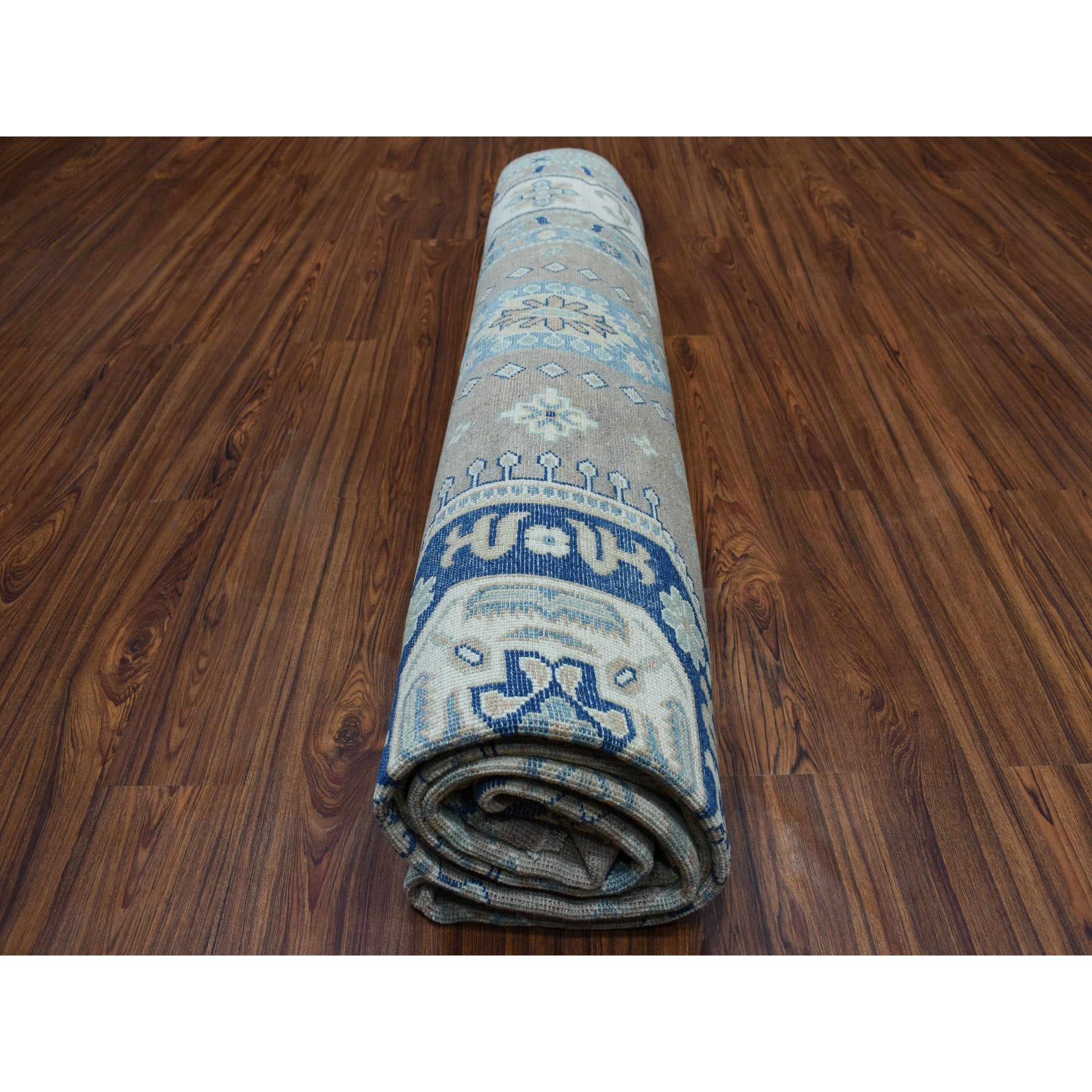 8'9"x12' Gray Vintage Look Kazak Geometric Design Pure Wool Hand Knotted Oriental Rug