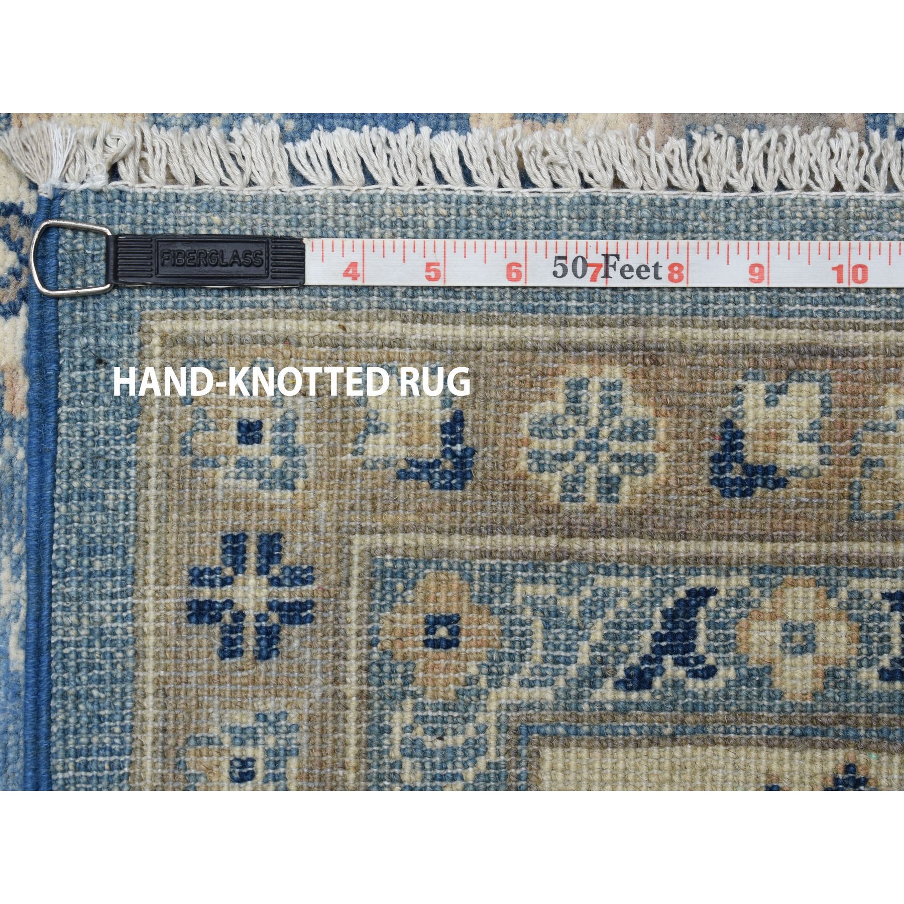 9-8 x13-5  Blue Vintage Look Kazak Geometric Design Pure Wool Hand Knotted Oriental Rug 