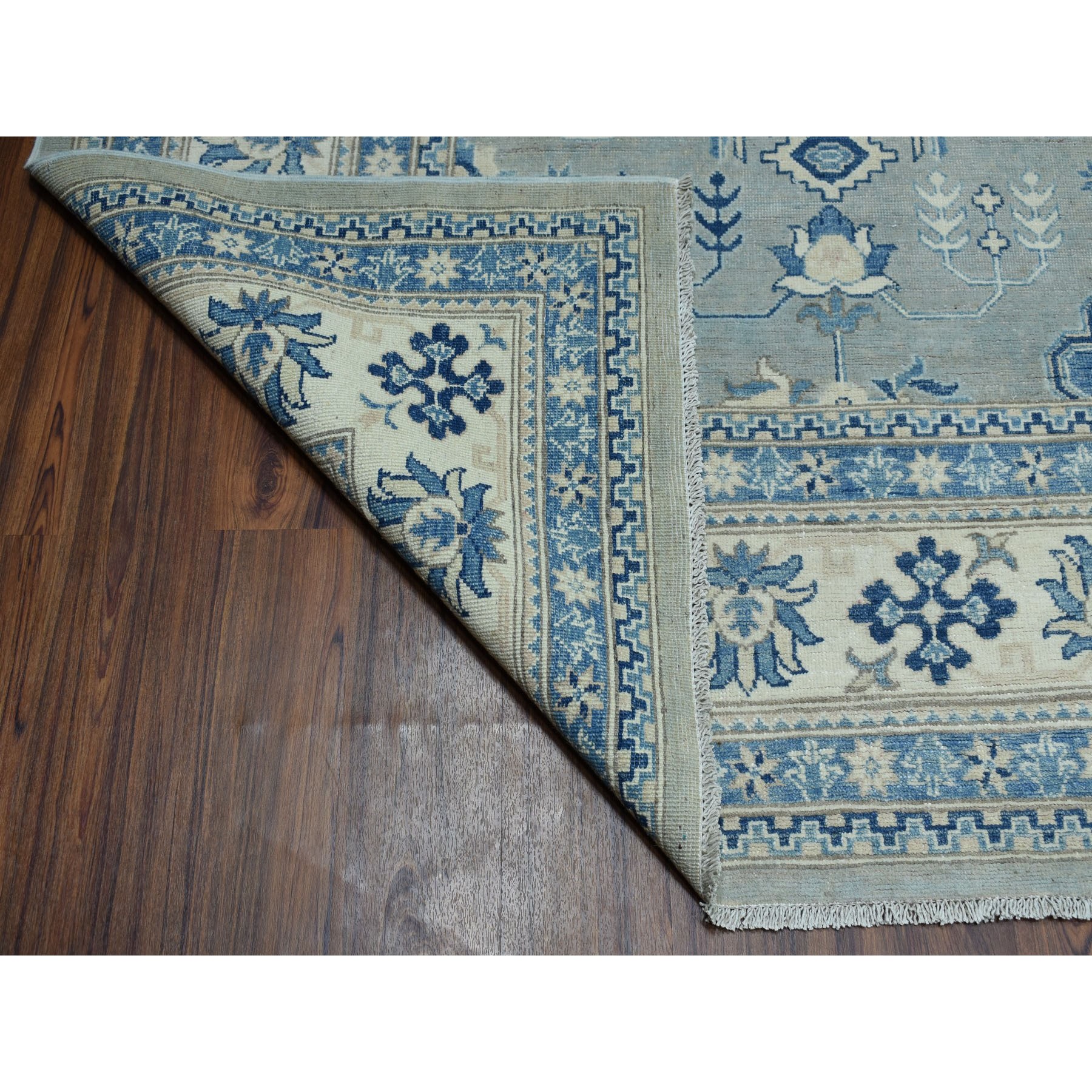 8'10"x11'5" Gray Vintage Look Kazak Geometric Design Pure Wool Hand Knotted Oriental Rug