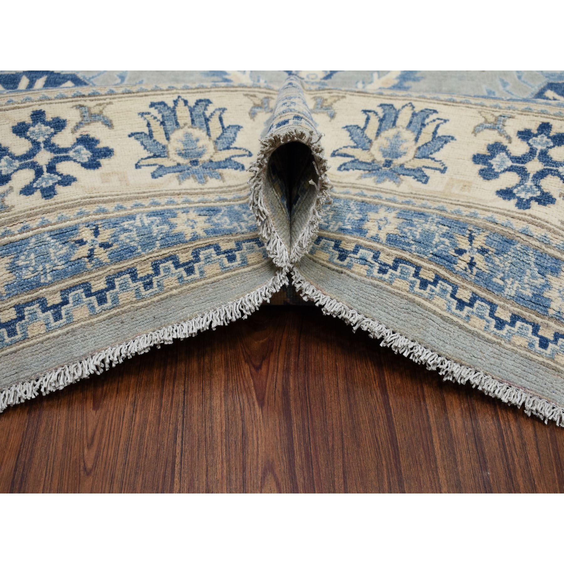 8'10"x11'5" Gray Vintage Look Kazak Geometric Design Pure Wool Hand Knotted Oriental Rug