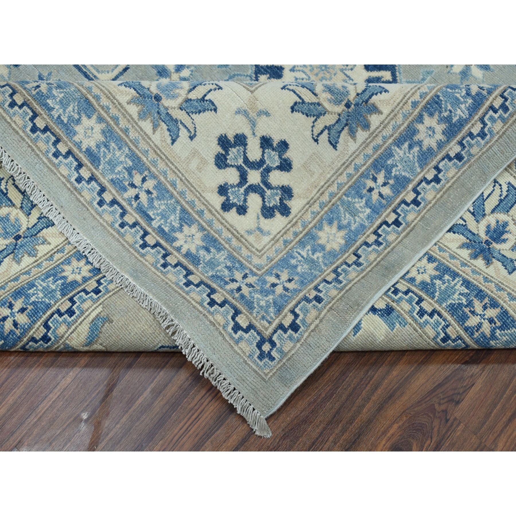 8'10"x11'5" Gray Vintage Look Kazak Geometric Design Pure Wool Hand Knotted Oriental Rug