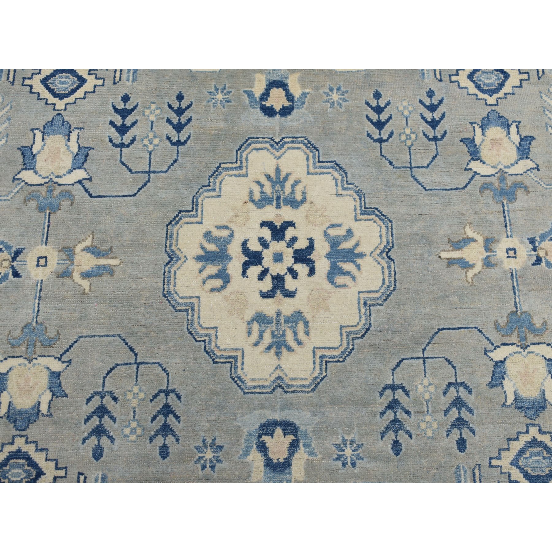 8'10"x11'5" Gray Vintage Look Kazak Geometric Design Pure Wool Hand Knotted Oriental Rug