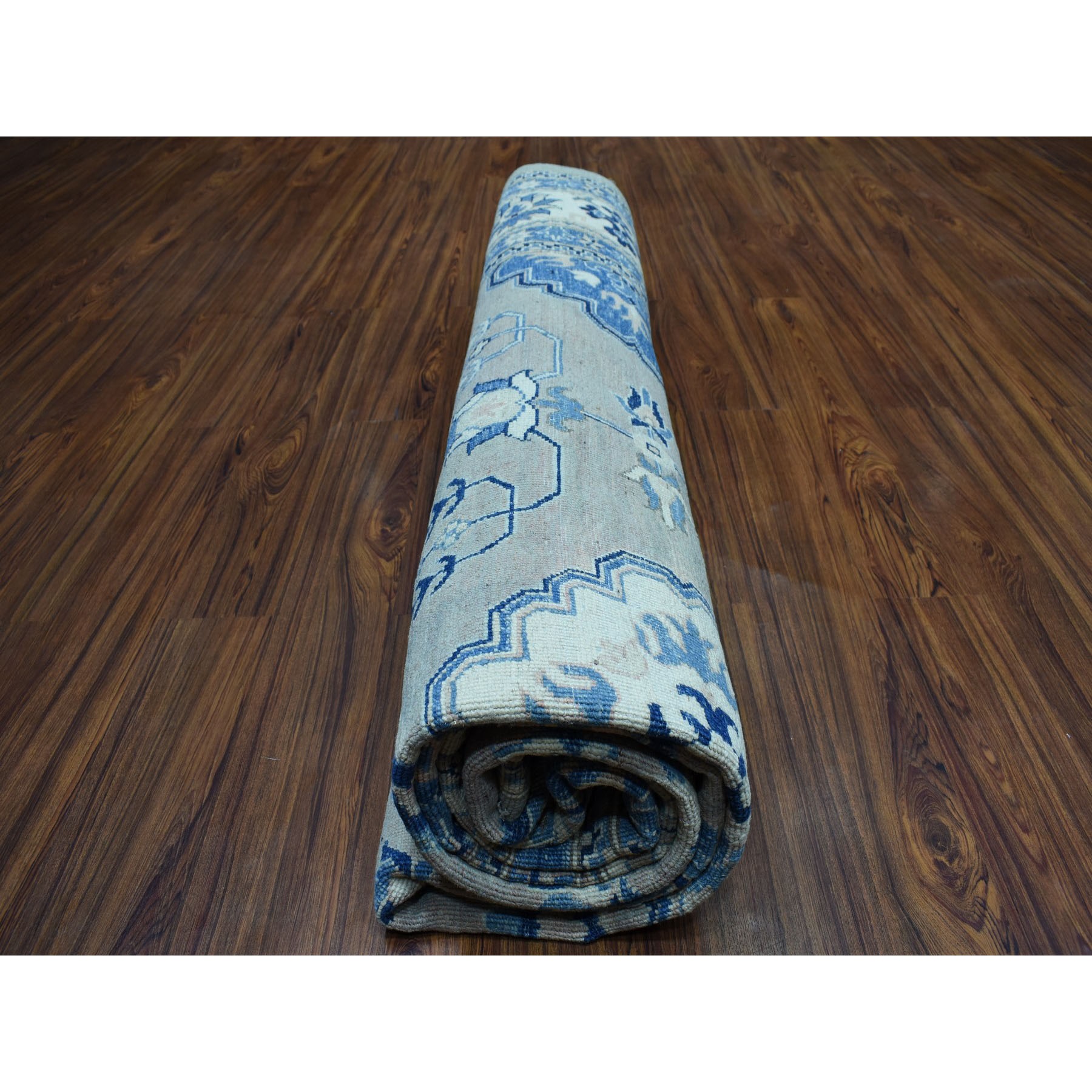 8'10"x11'5" Gray Vintage Look Kazak Geometric Design Pure Wool Hand Knotted Oriental Rug