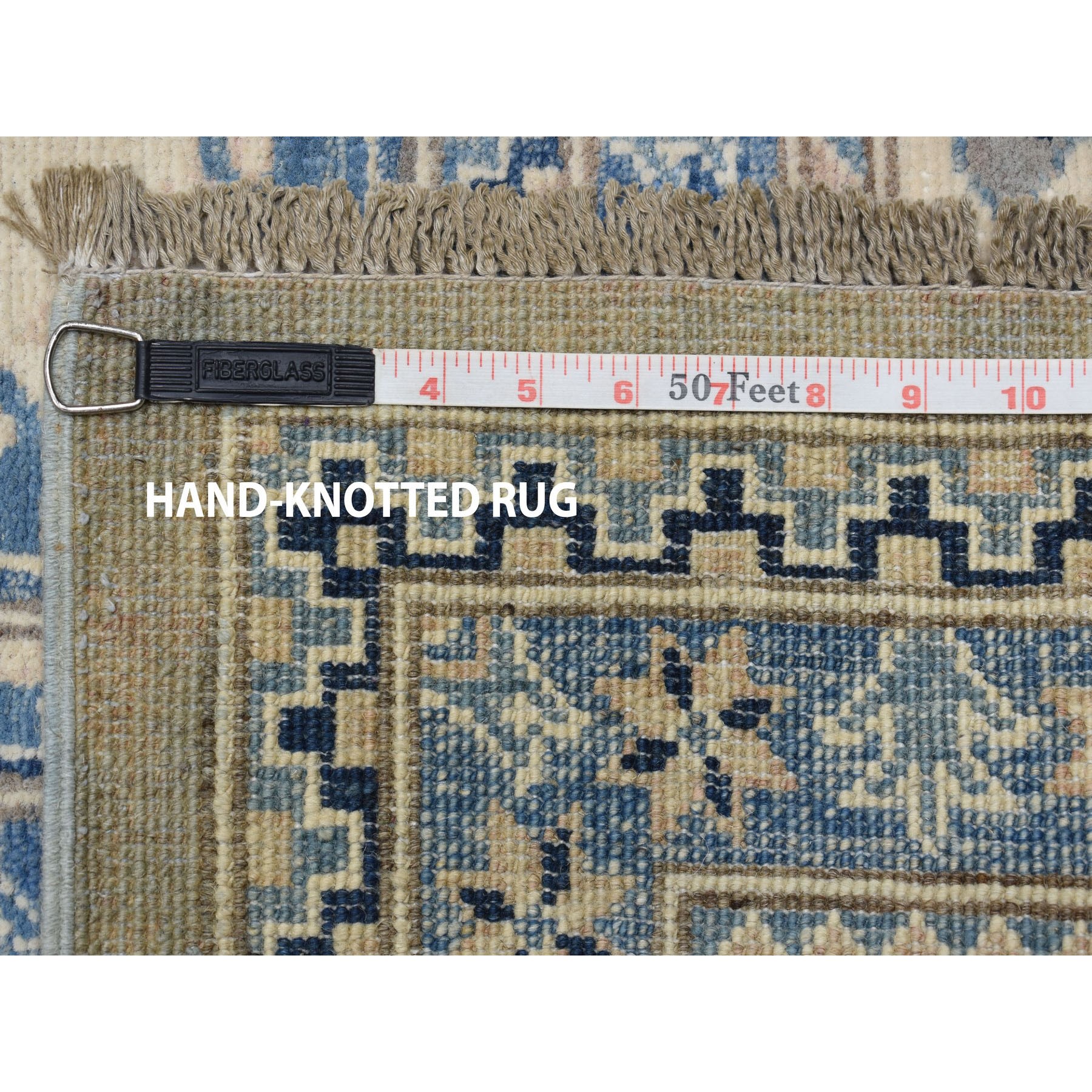 8'10"x11'5" Gray Vintage Look Kazak Geometric Design Pure Wool Hand Knotted Oriental Rug