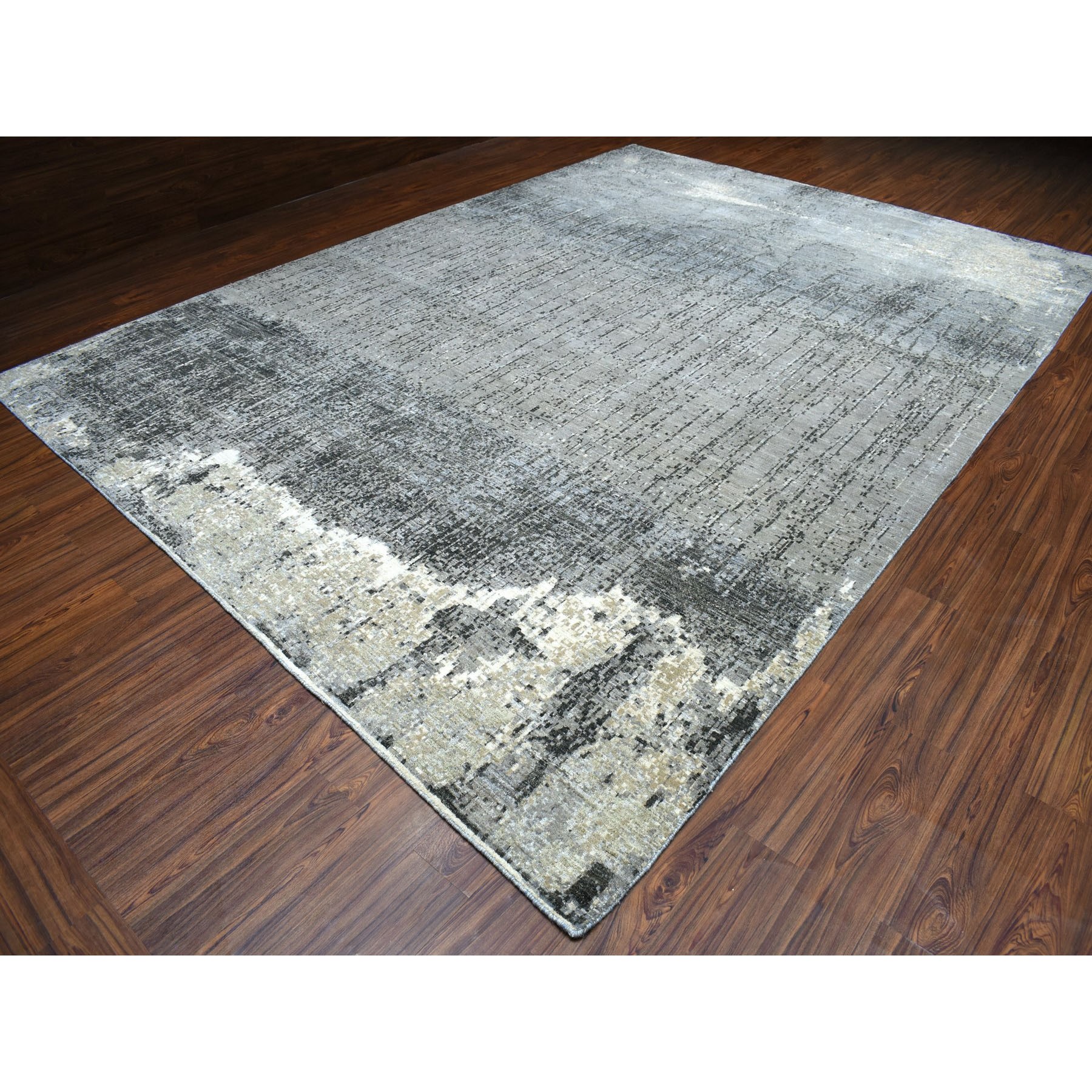 10-2 x14-3  Gray Pure Wool Abstract Design Hand Knotted Oriental Rug 