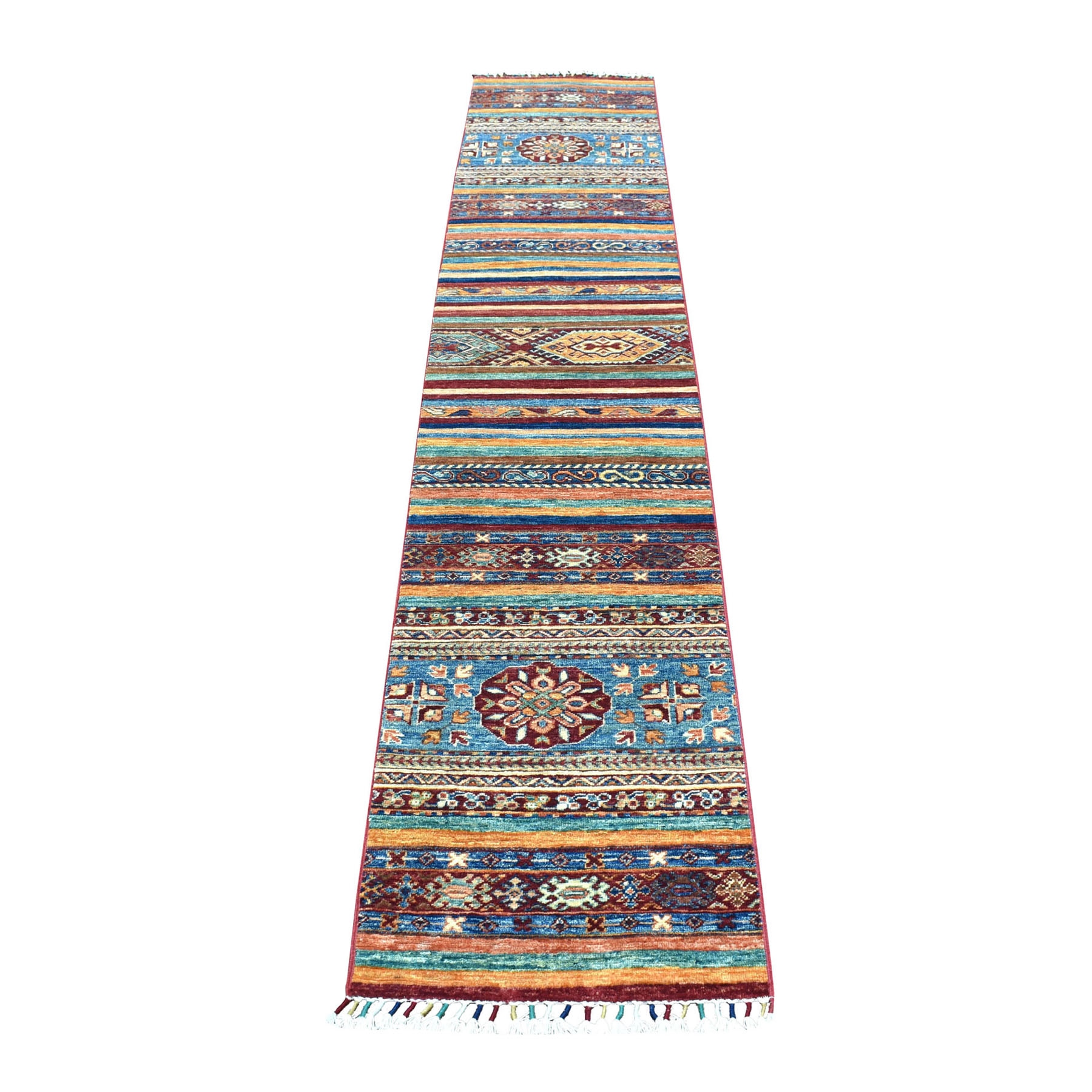 1-10 x9-8  Khorjin Design Colorful Runner Super Kazak Pure Wool Hand Knotted Oriental Rug 