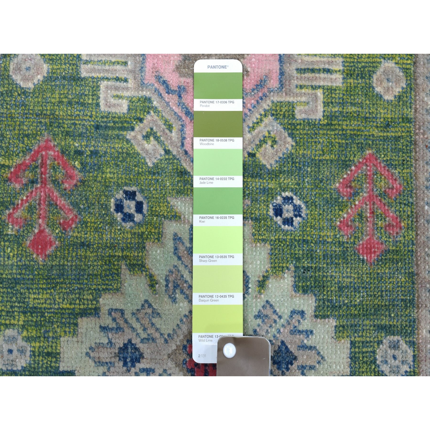 2-x3- Colorful Green Fusion Kazak Pure Wool Hand Knotted Oriental Rug 