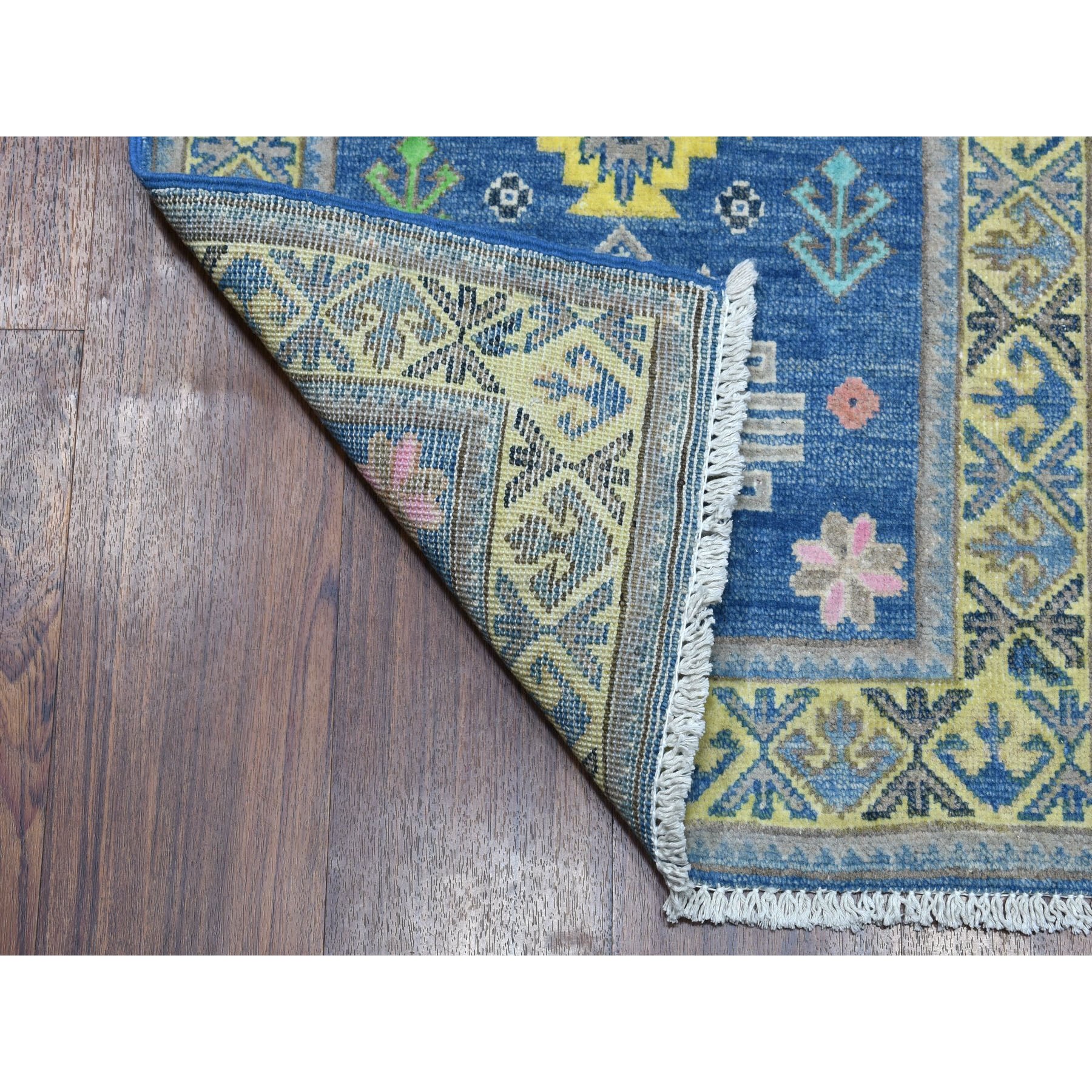 2-x2-10  Colorful Blue Fusion Kazak Pure Wool Hand Knotted Oriental Rug 
