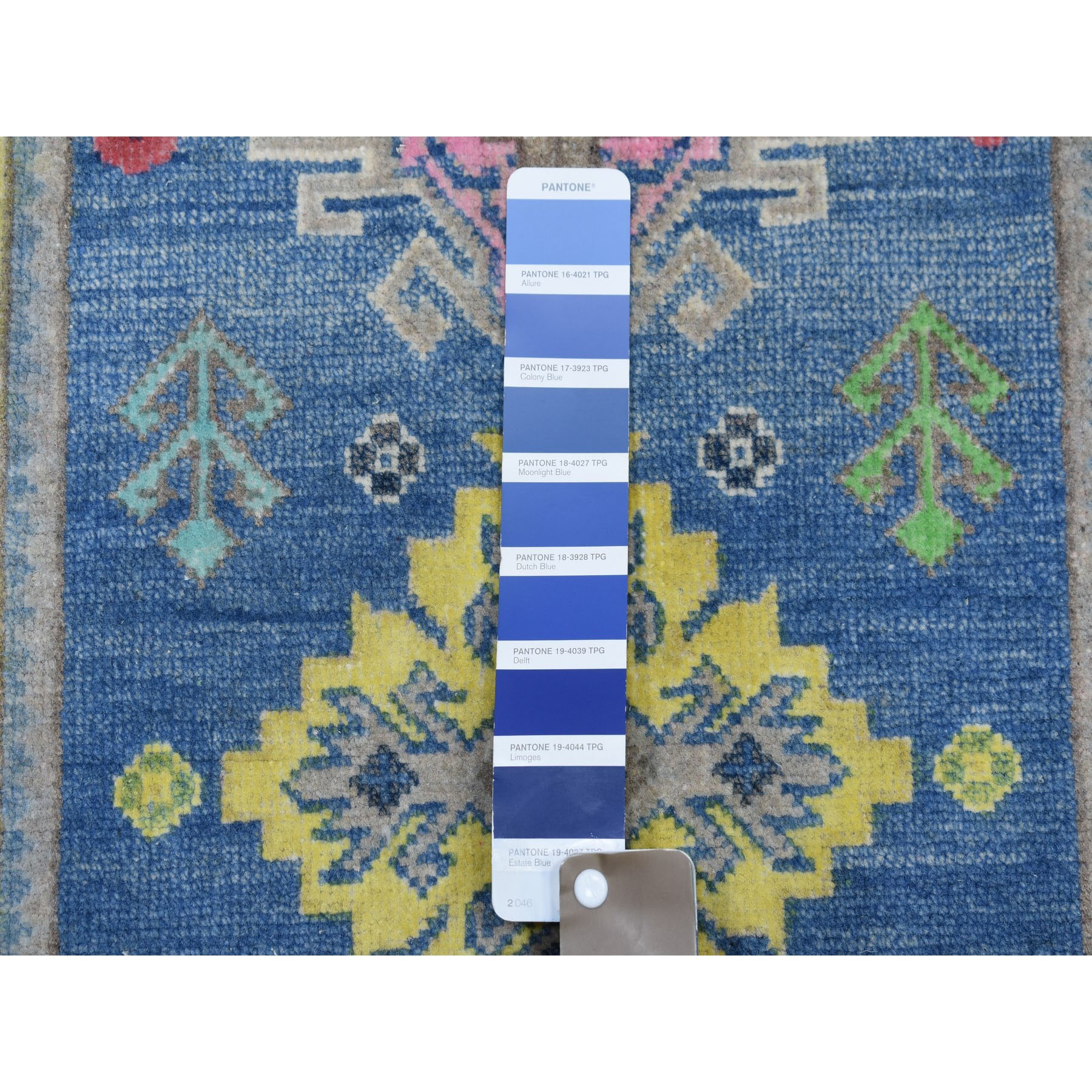 2-x2-10  Colorful Blue Fusion Kazak Pure Wool Hand Knotted Oriental Rug 