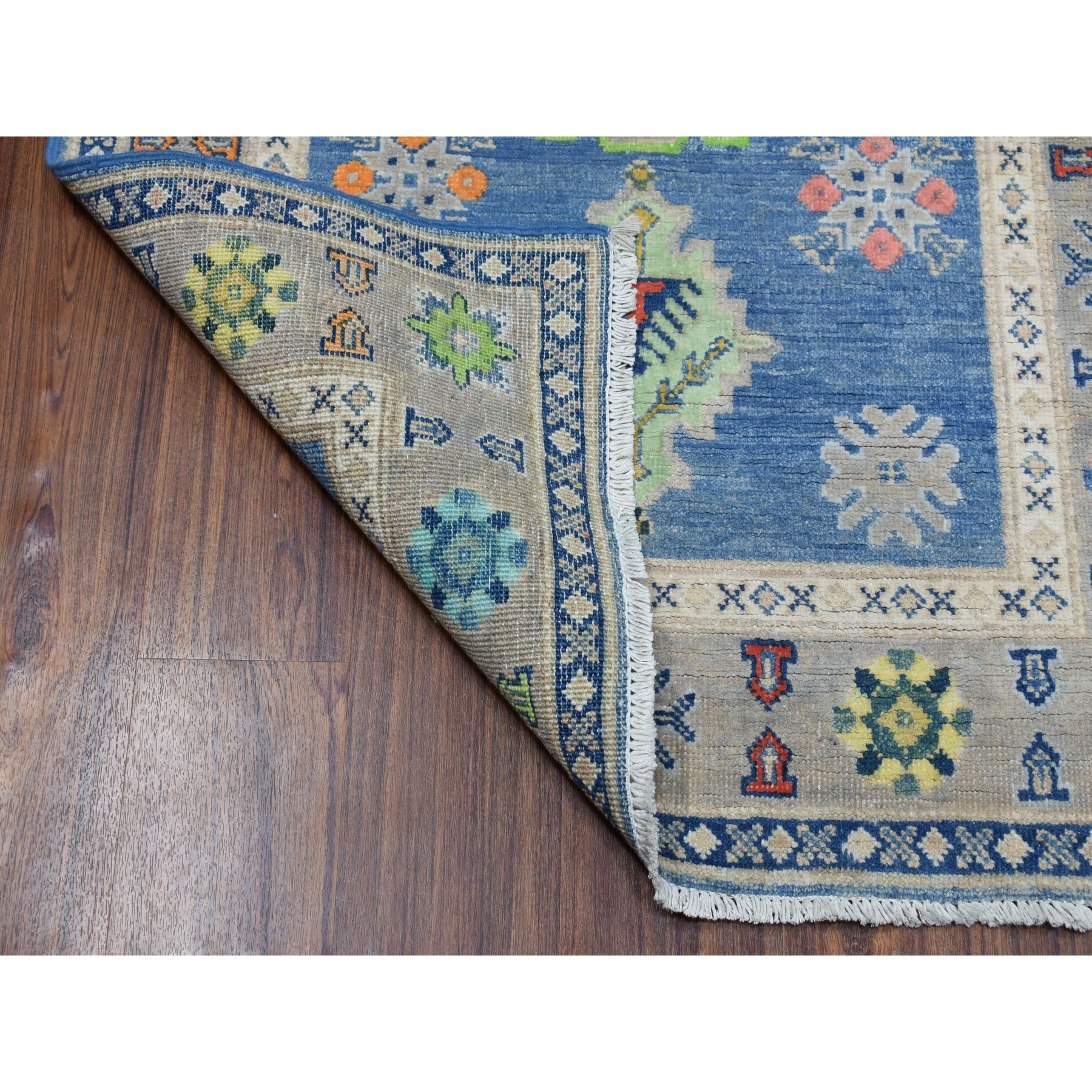 3-1 x5- Colorful Blue Fusion Kazak Pure Wool Hand Knotted Oriental Rug 