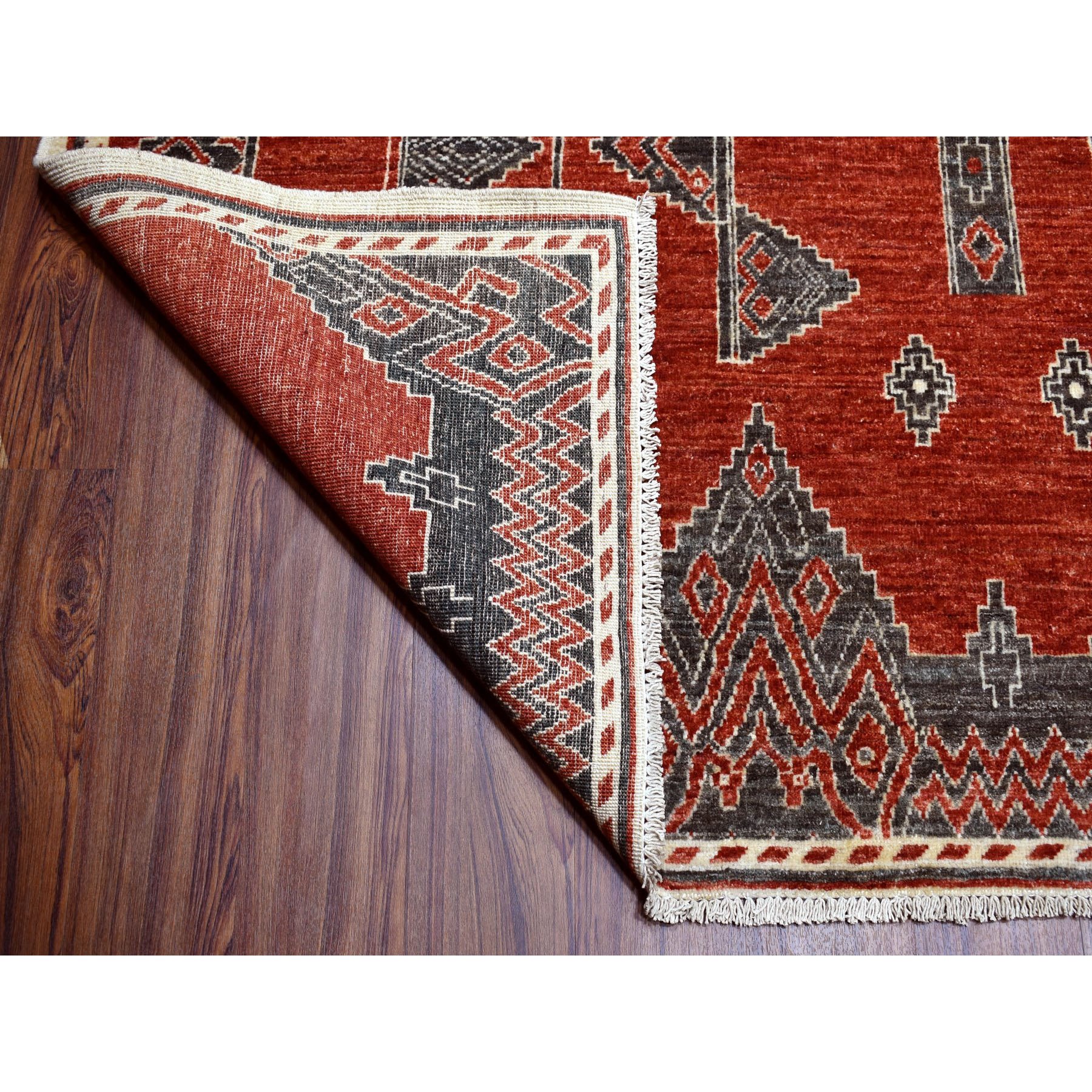 9-10 x13-4  Rust Red Pure Wool Peshawar Berber Motifs Hand Knotted Oriental Rug 