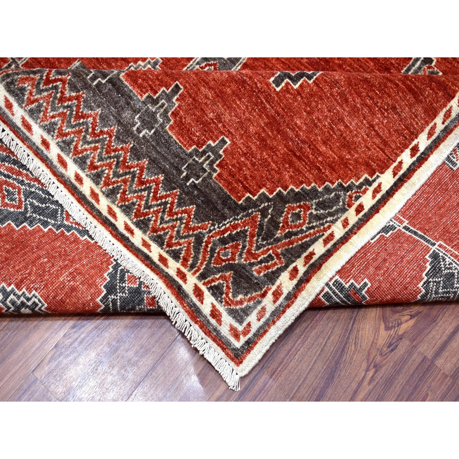 9-10 x13-4  Rust Red Pure Wool Peshawar Berber Motifs Hand Knotted Oriental Rug 