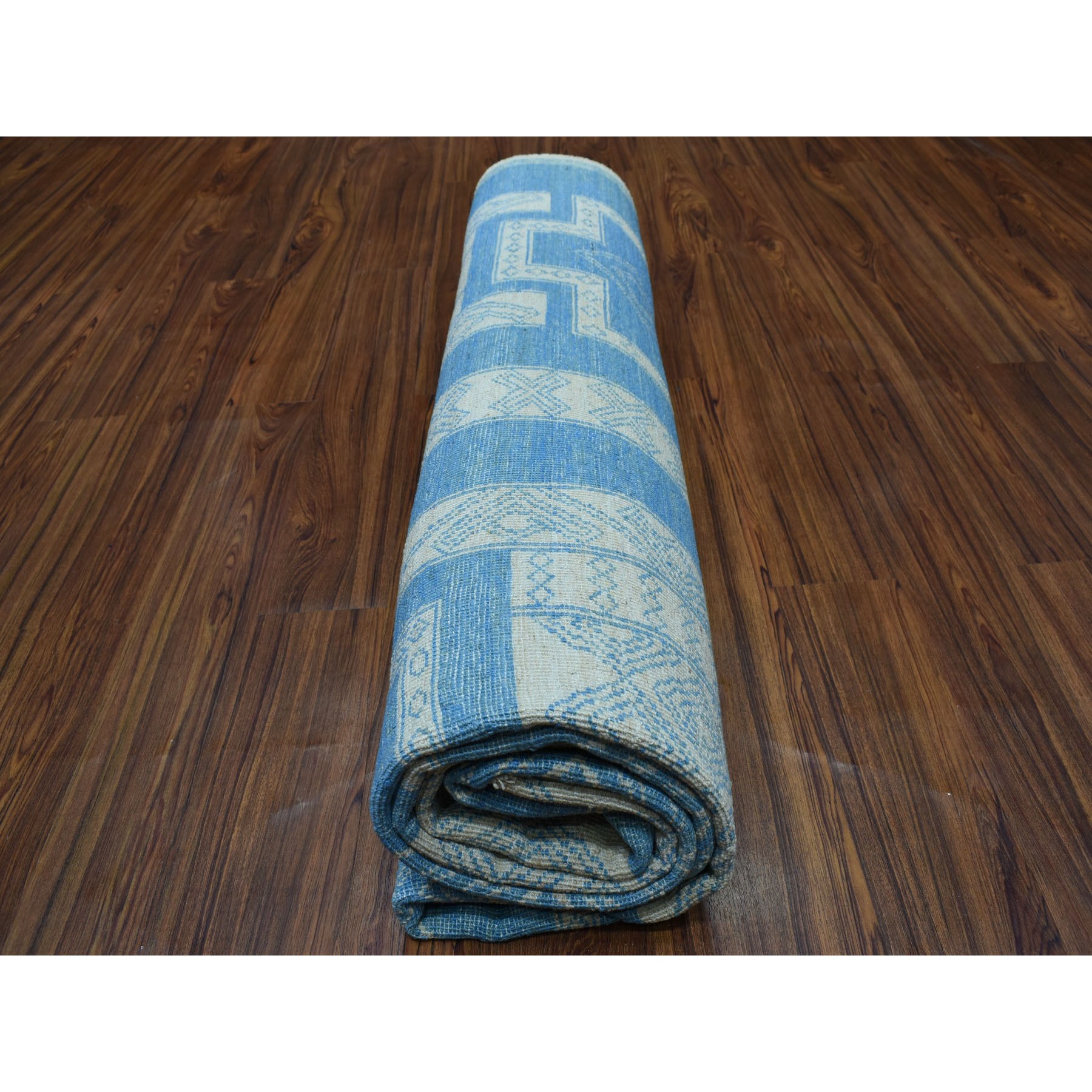 8-x10- Blue Hand Knotted Pure Wool Peshawar with Southwestern Motifs Oriental Rug 