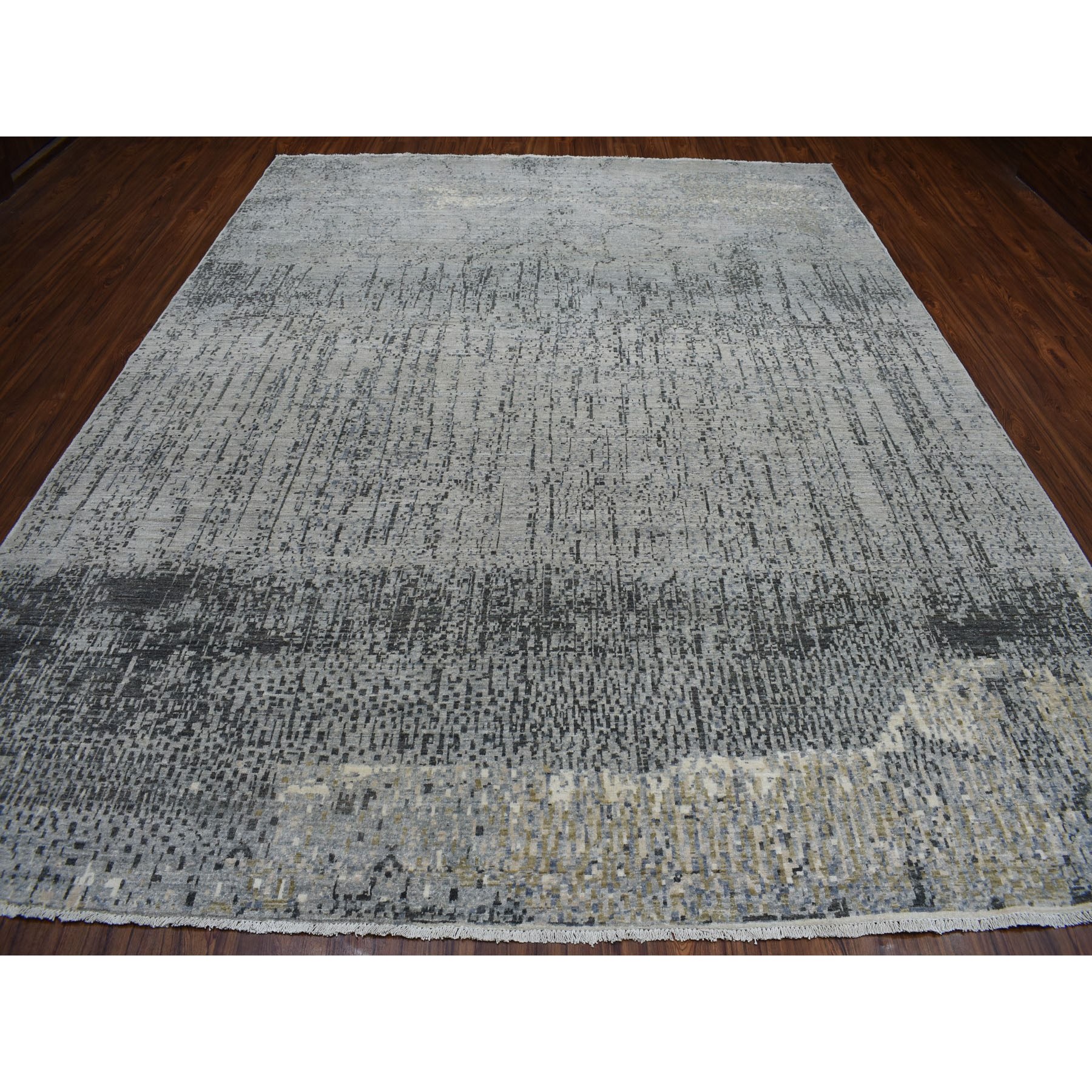 9-3 x11-9  Gray Pure Wool Abstract Design Hand Knotted Oriental Rug 