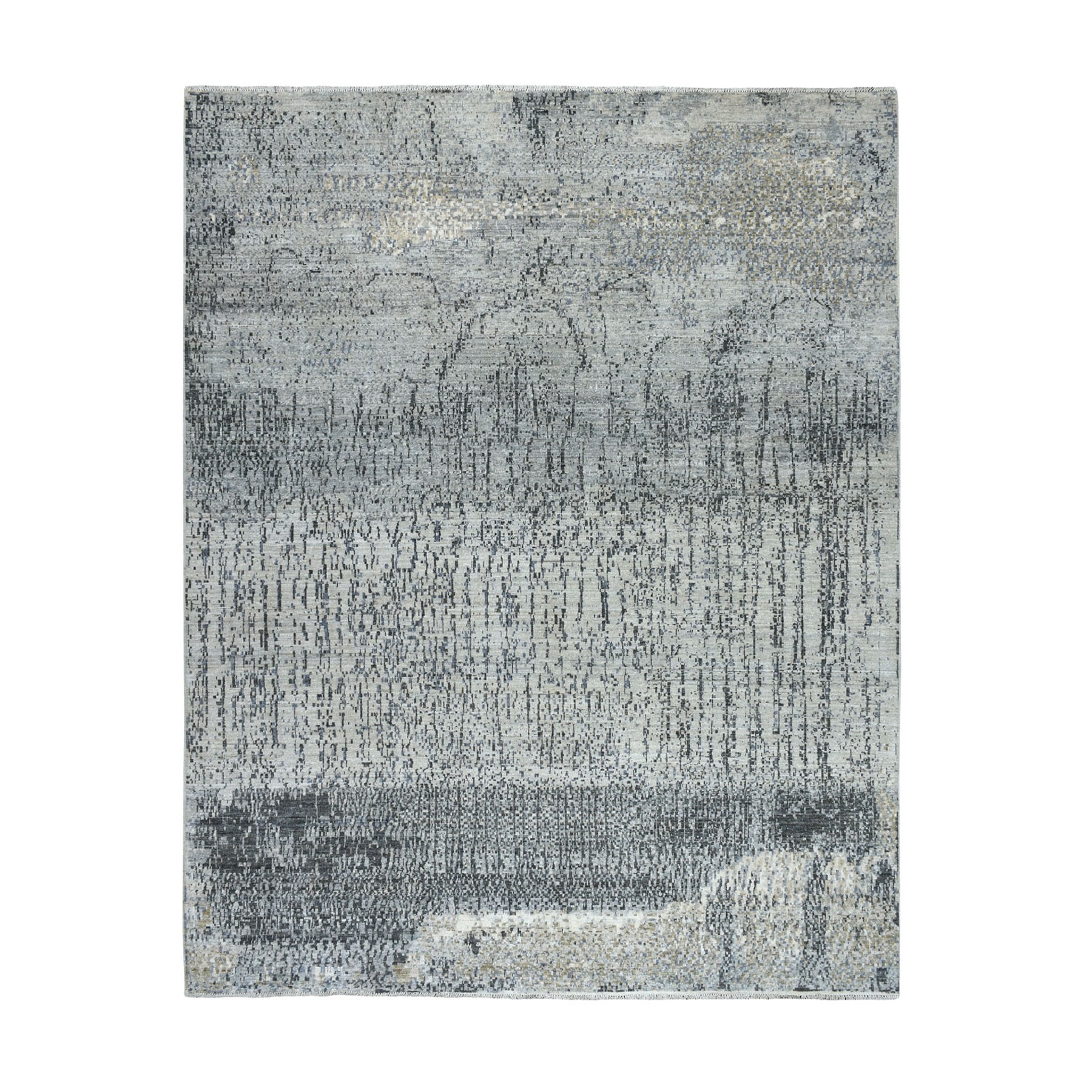 8'4"X9'9" Gray Pure Wool Abstract Design Hand Knotted Oriental Rug moaebda0