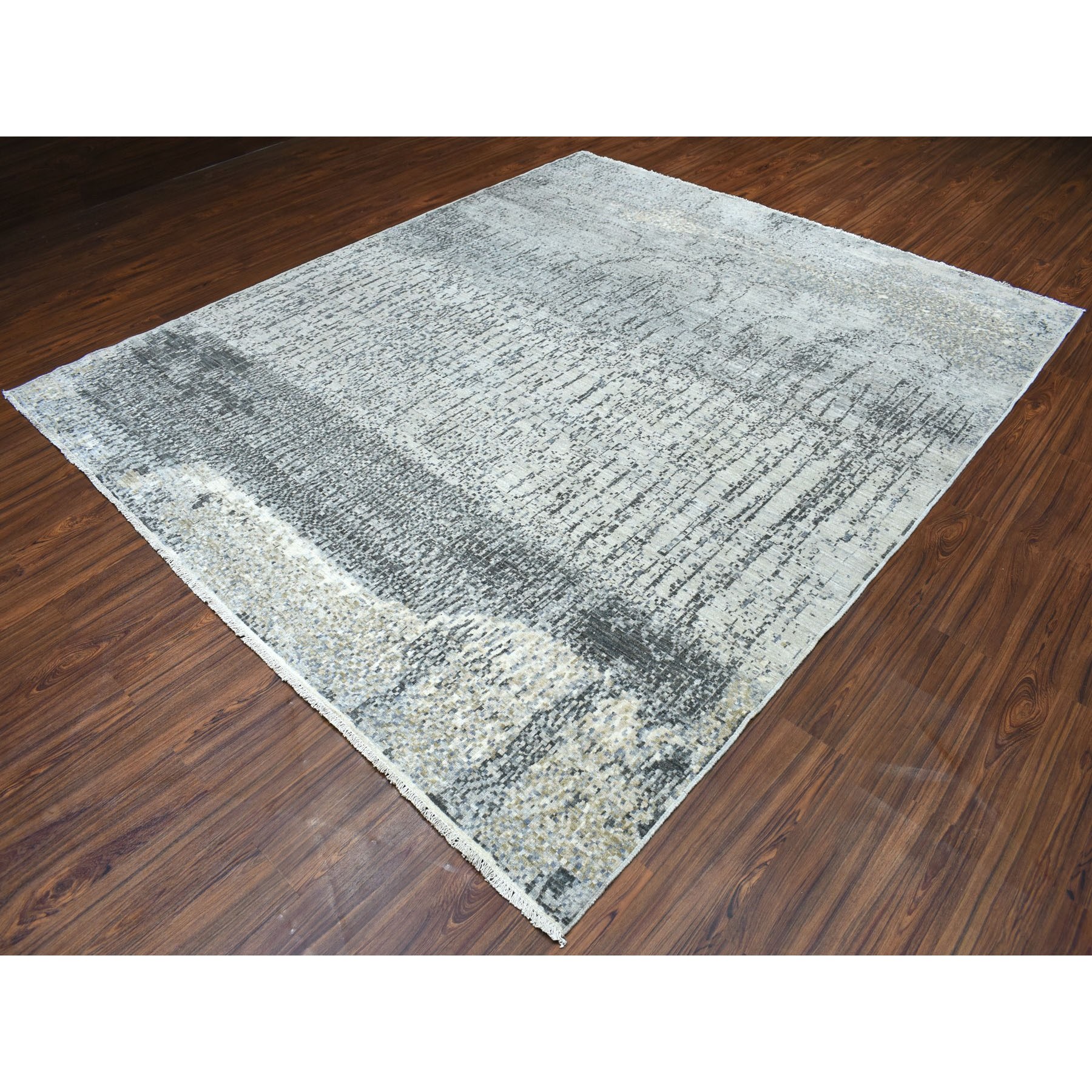8-4 x9-9  Gray Pure Wool Abstract Design Hand Knotted Oriental Rug 