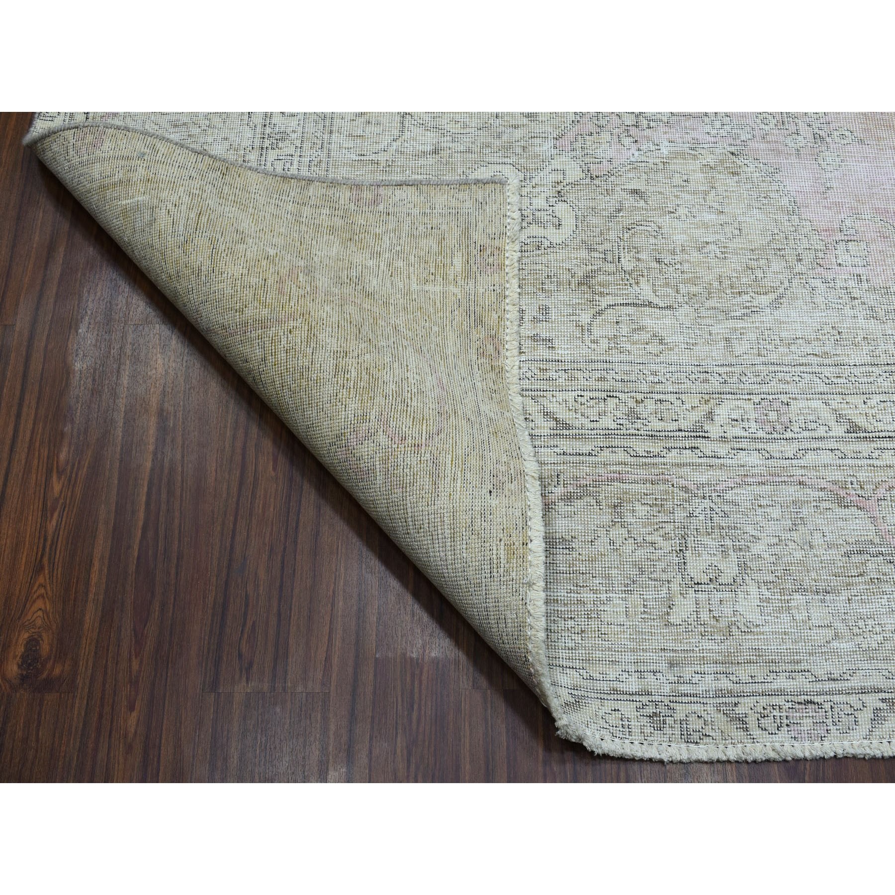 9-6 x12-5  Ivory Vintage Persian Tabriz Worn Pile Hand Knotted Oriental Rug 