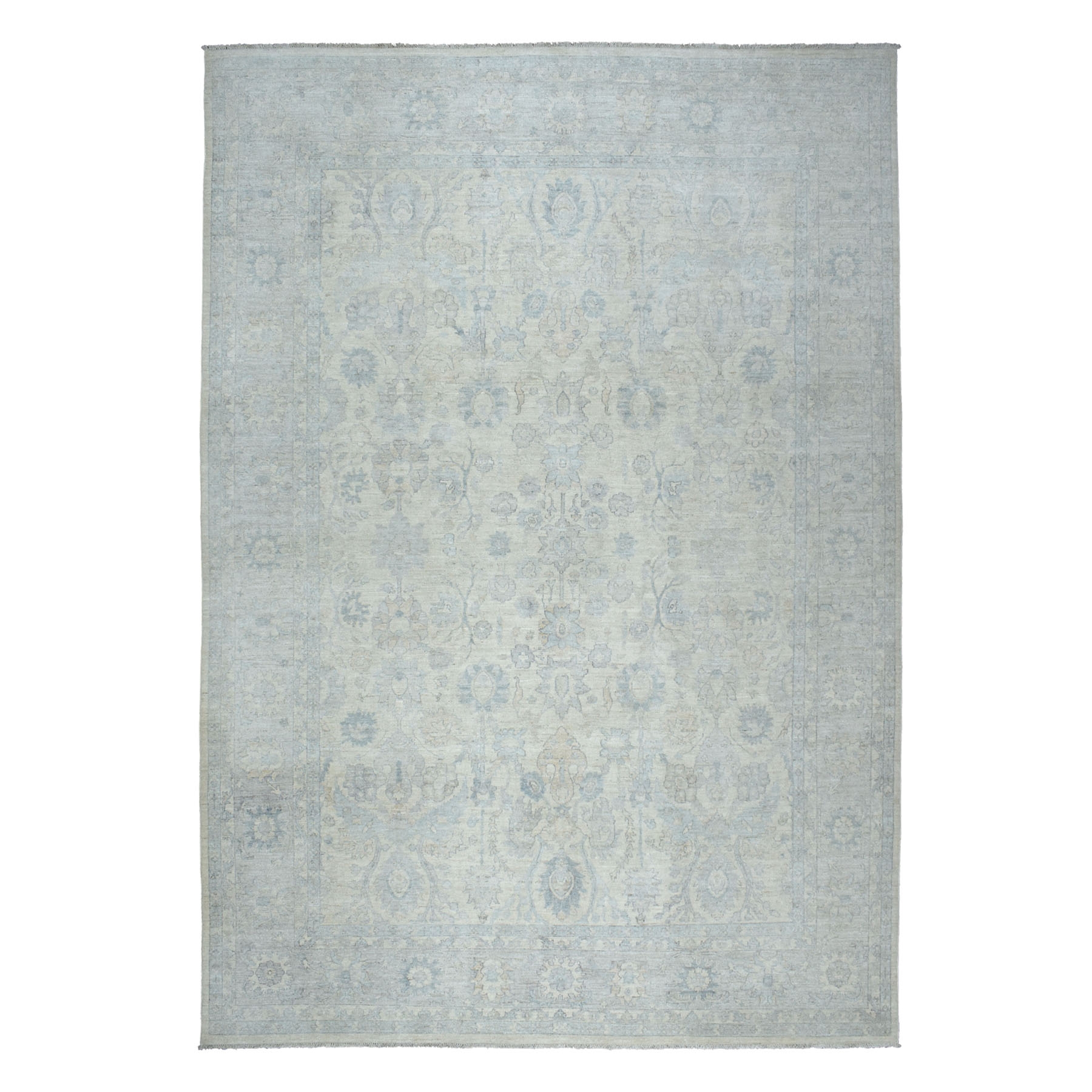 10'x13'9" White Wash Peshawar Pure Wool Hand Knotted Oriental Rug