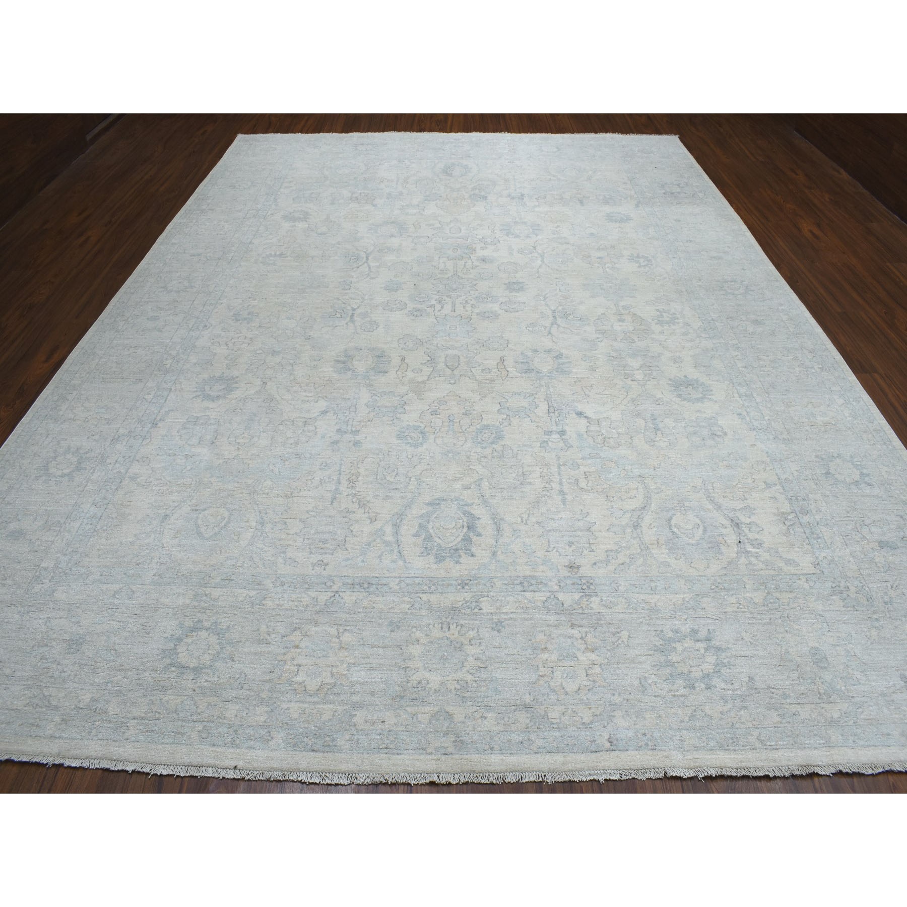 10'x13'9" White Wash Peshawar Pure Wool Hand Knotted Oriental Rug