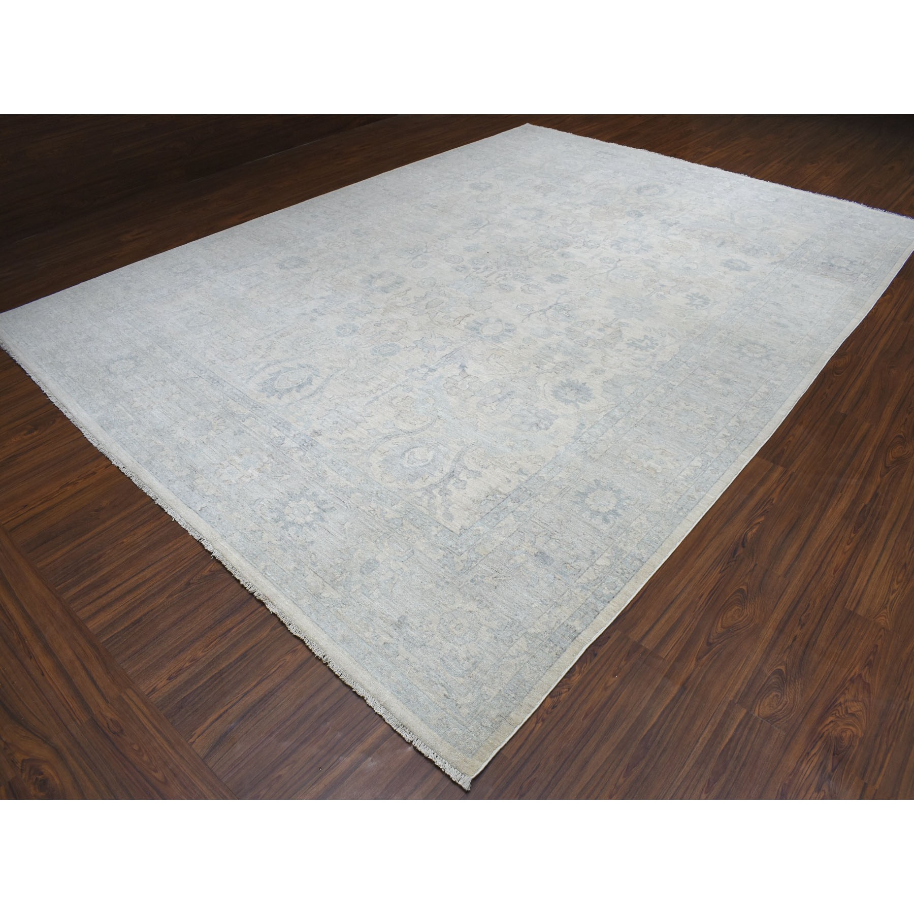 10'x13'9" White Wash Peshawar Pure Wool Hand Knotted Oriental Rug