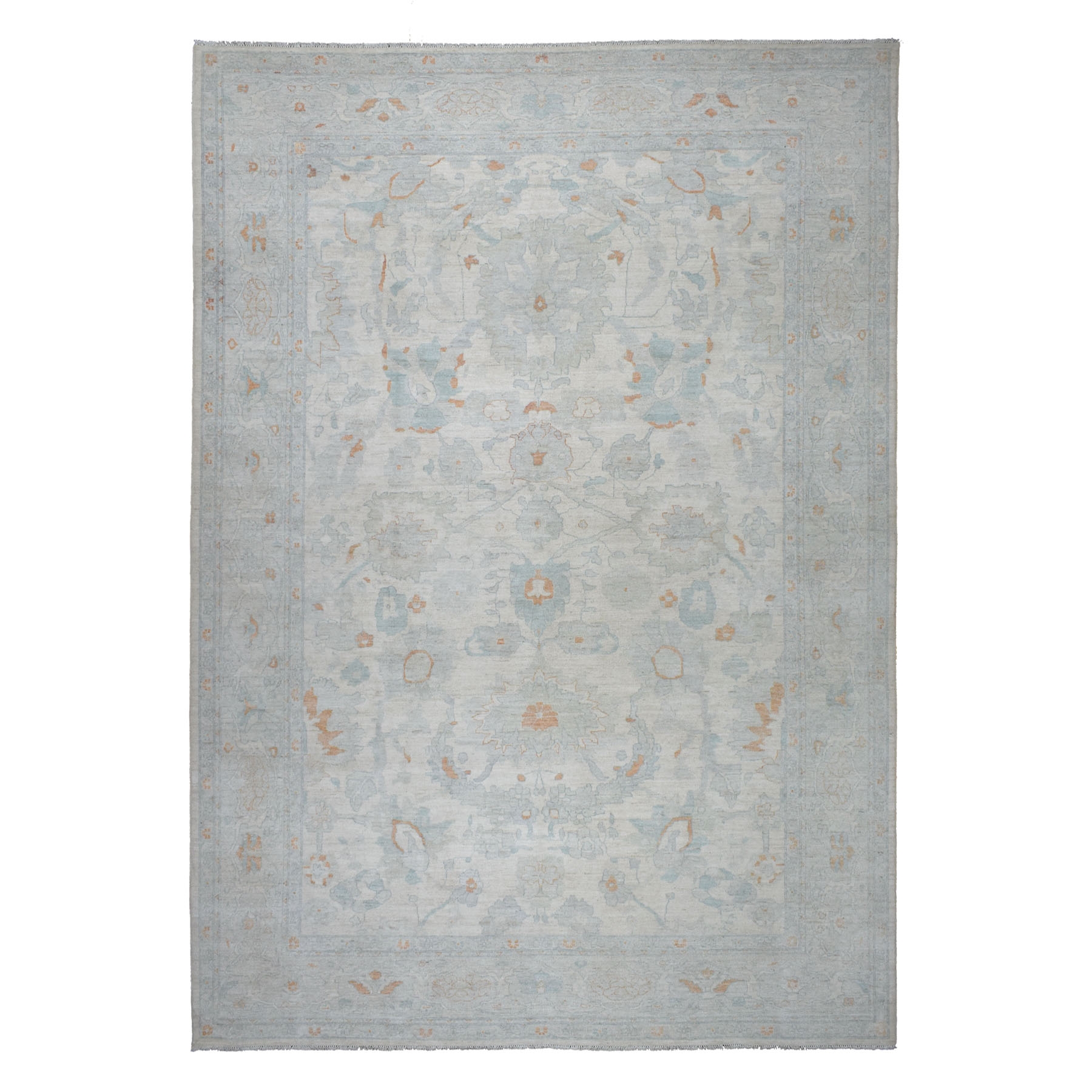 10'x13'10" White Wash Peshawar Pure Wool Hand Knotted Oriental Rug