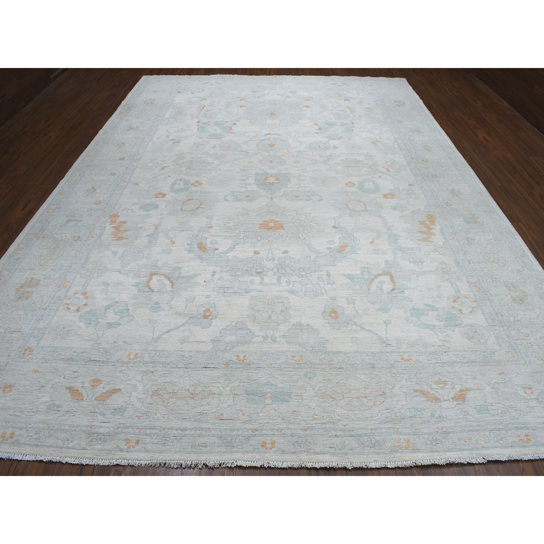 10'x13'10" White Wash Peshawar Pure Wool Hand Knotted Oriental Rug