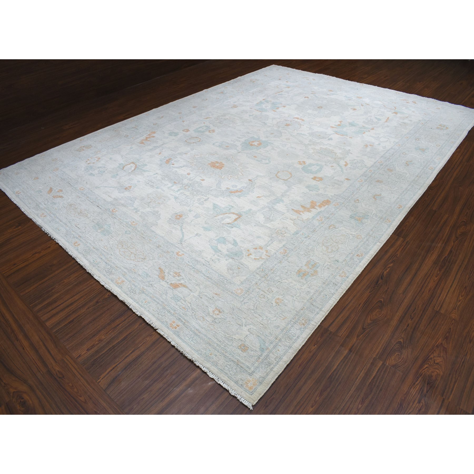 10'x13'10" White Wash Peshawar Pure Wool Hand Knotted Oriental Rug