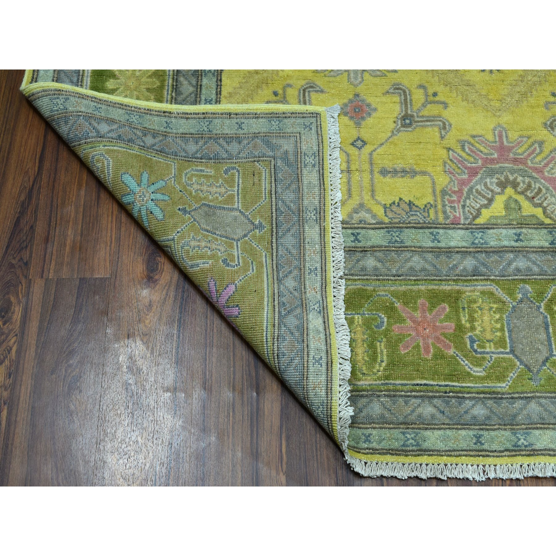 6-1 x8-9  Colorful Yellow Fusion Kazak Pure Wool Geometric Design Hand Knotted Oriental Rug 
