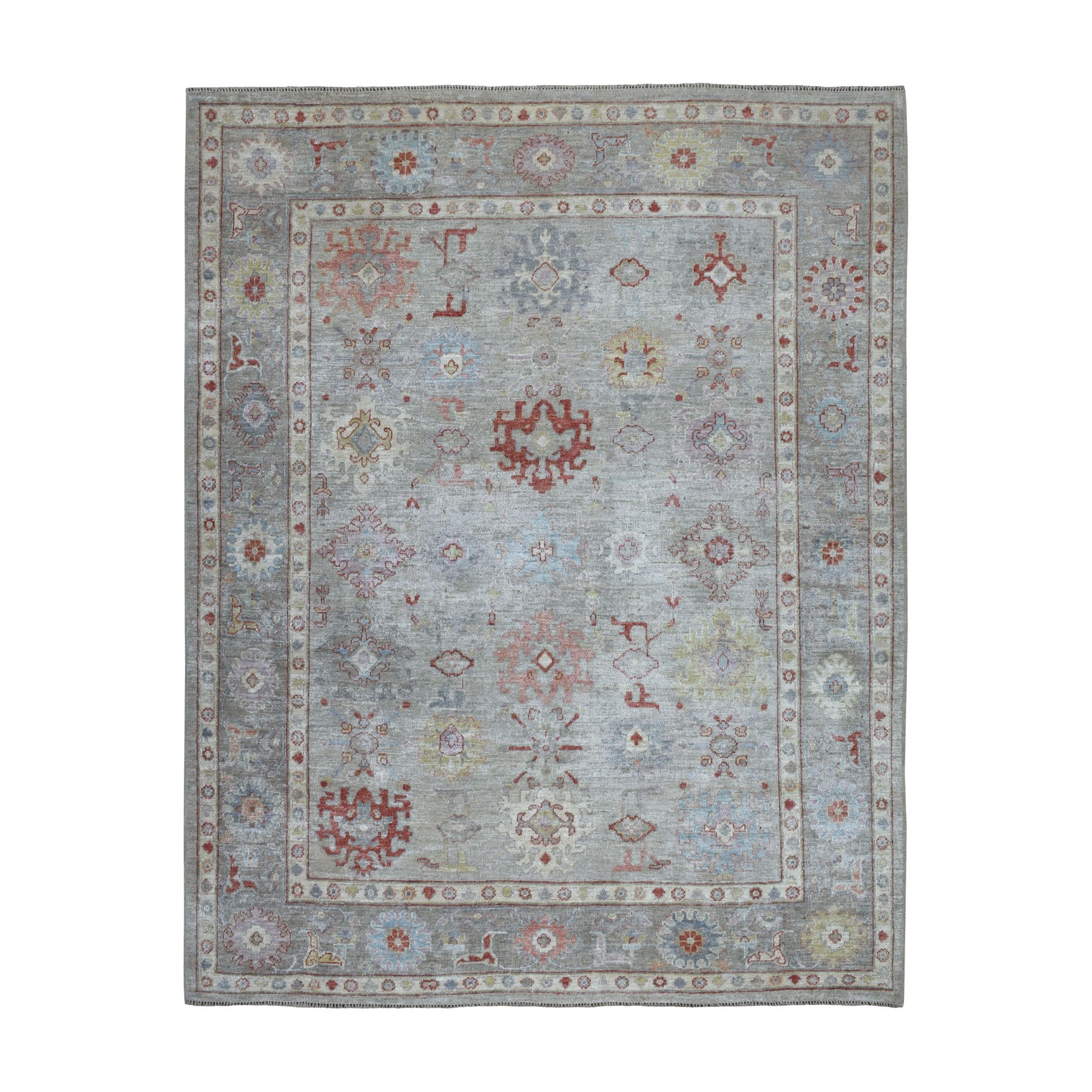 7'10"x9'9" Gray Angora Oushak Pure Wool Hand Knotted Oriental Rug