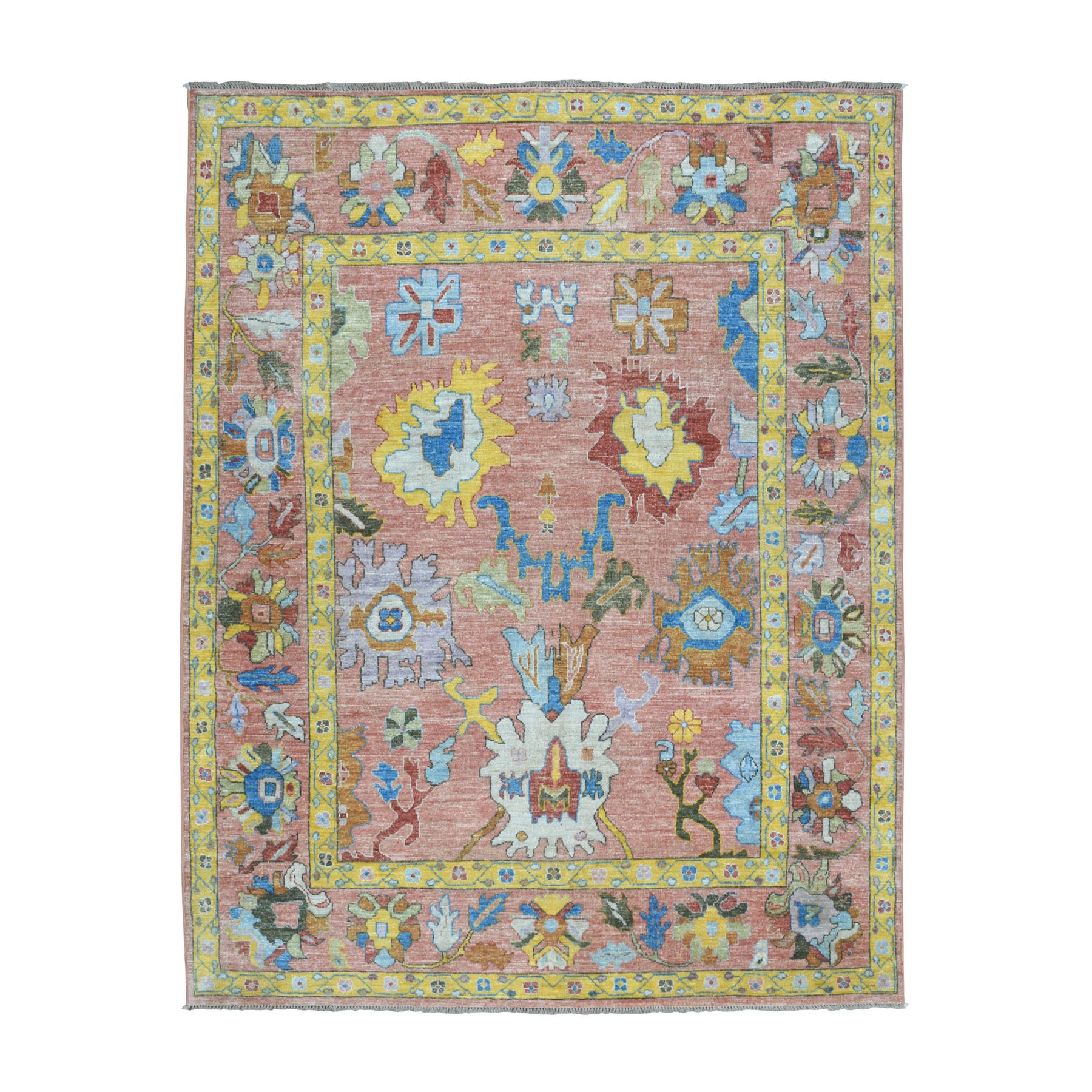 7'7"x9'9" Salmon Angora Oushak Pure Wool Hand Knotted Oriental Rug